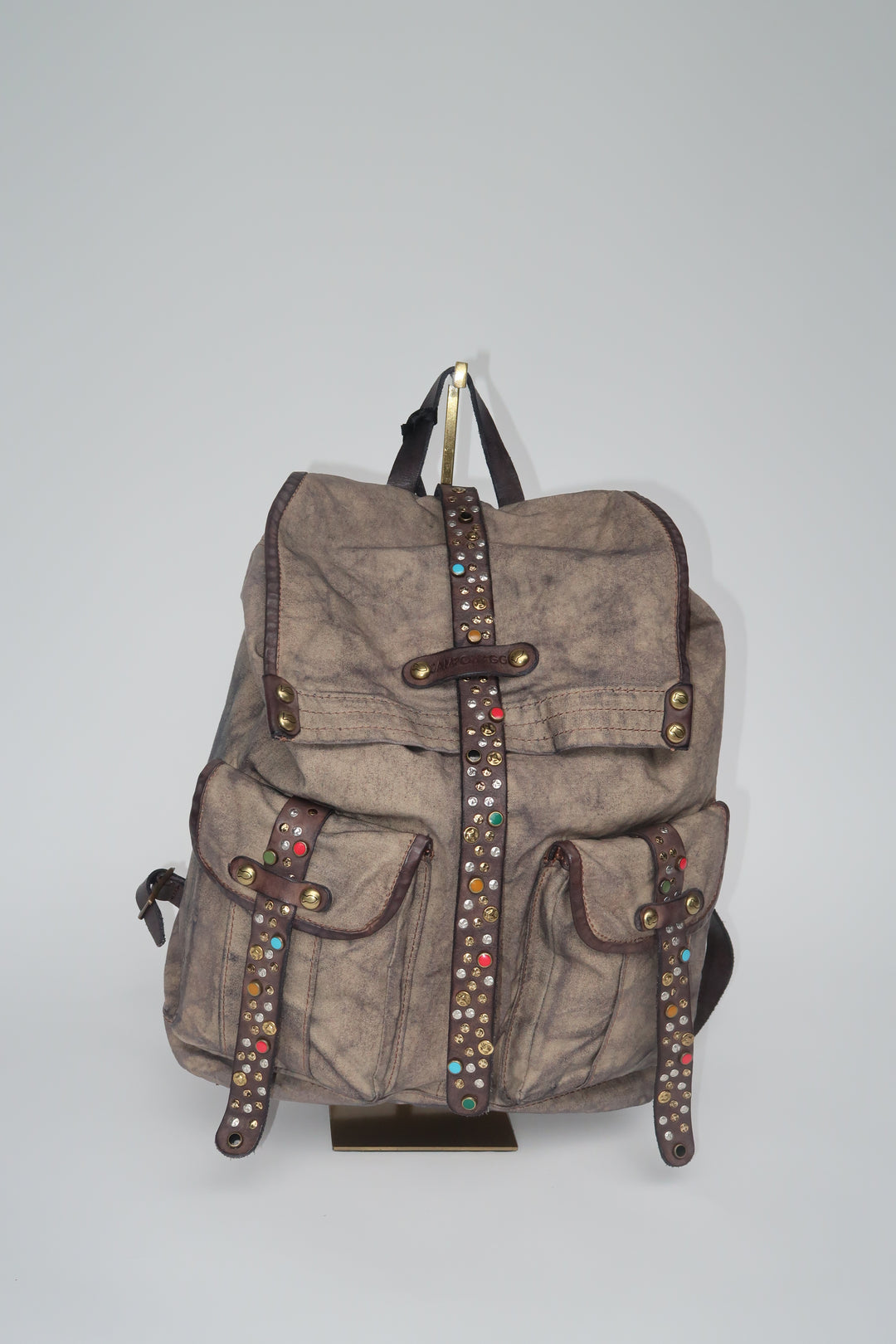 BACKPACK CANVAS+COLORED STUDS BEIGE+D/PEARL