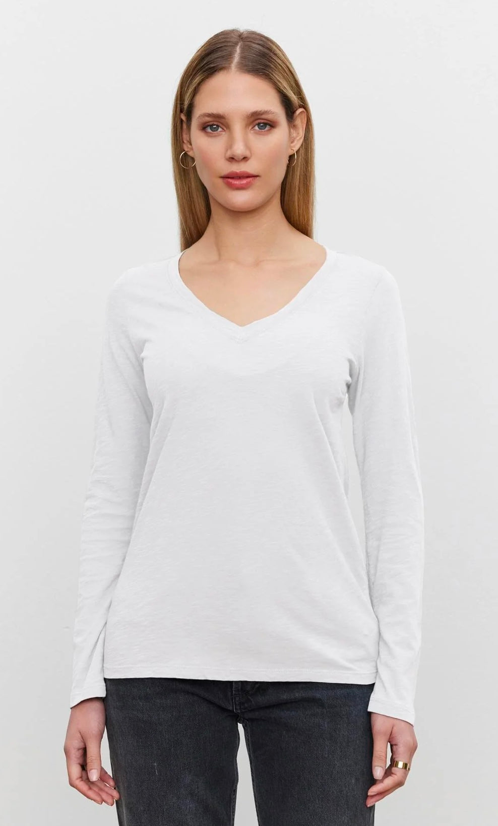 Blaire V neck LS top WHITE