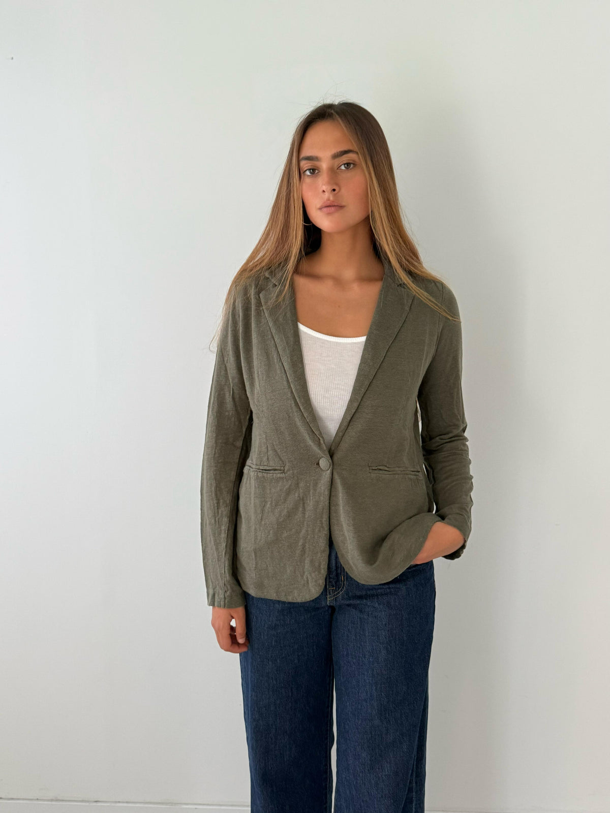 Jacket piped pockets LICHEN