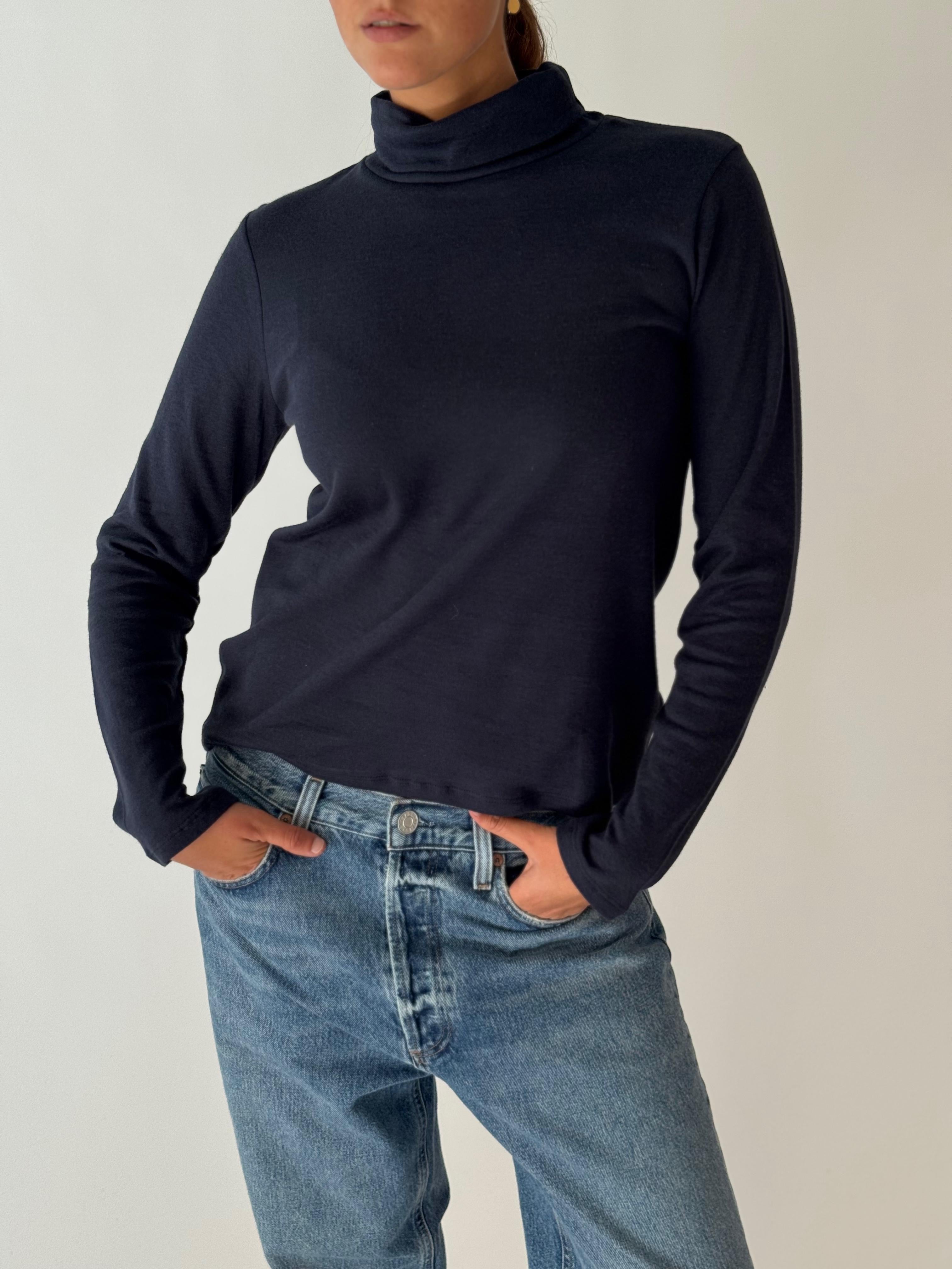 High neck LS top MARINE