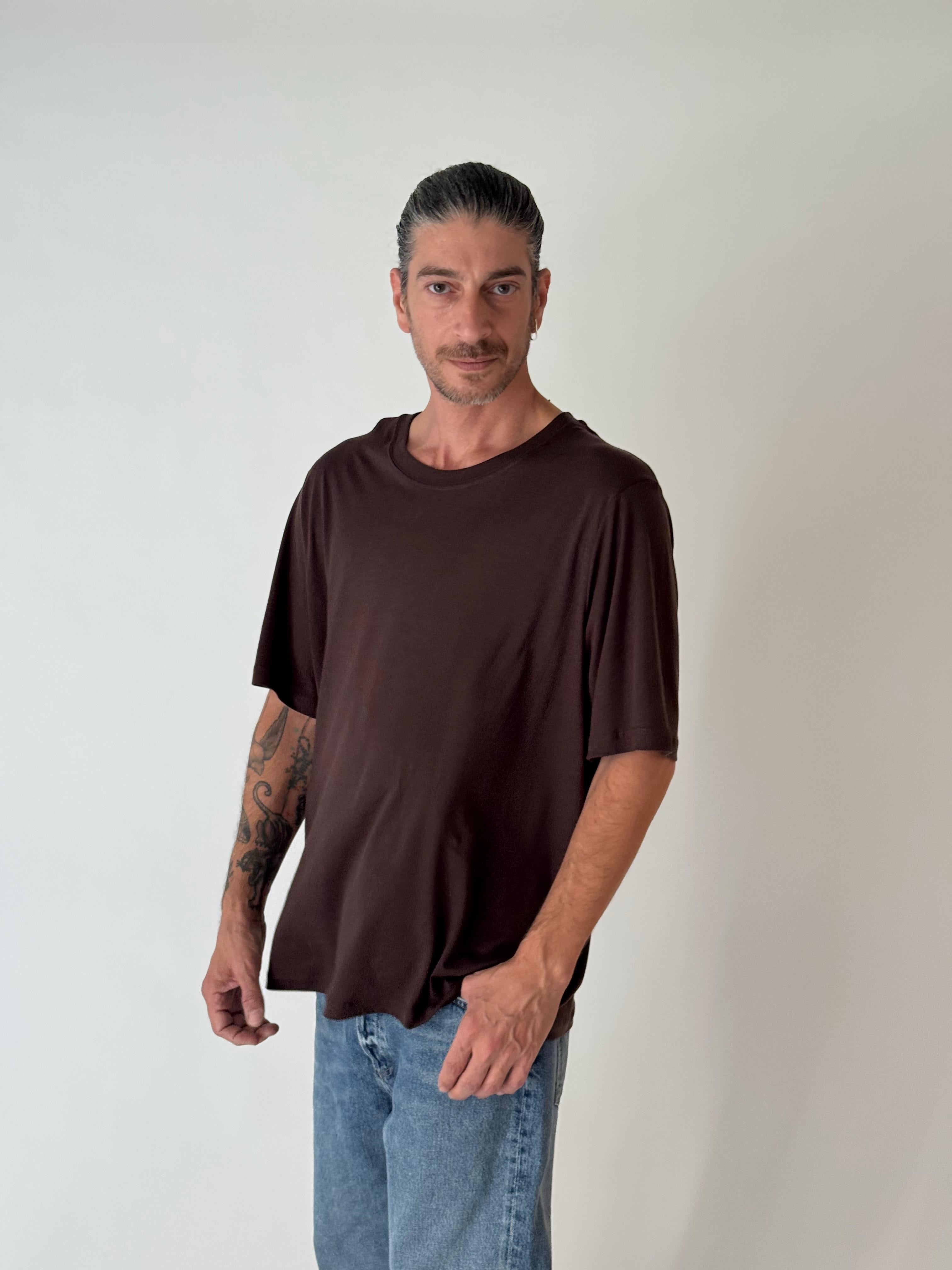 Round neck short slv CHOCOLAT