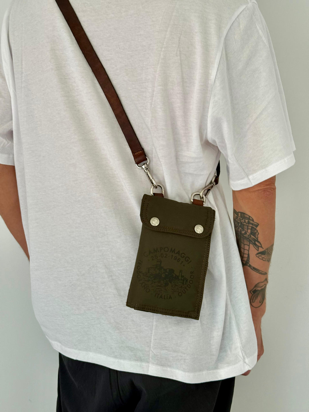 bermina phone holder nylon+cow MILITARY+BROWN