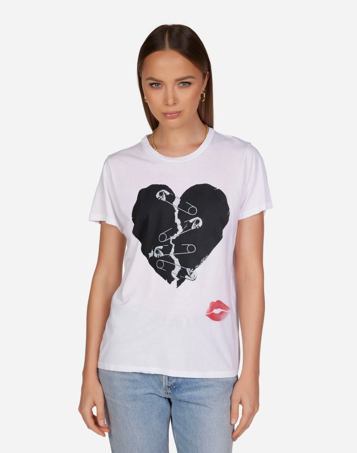 Wolf safety pin heart WHITE