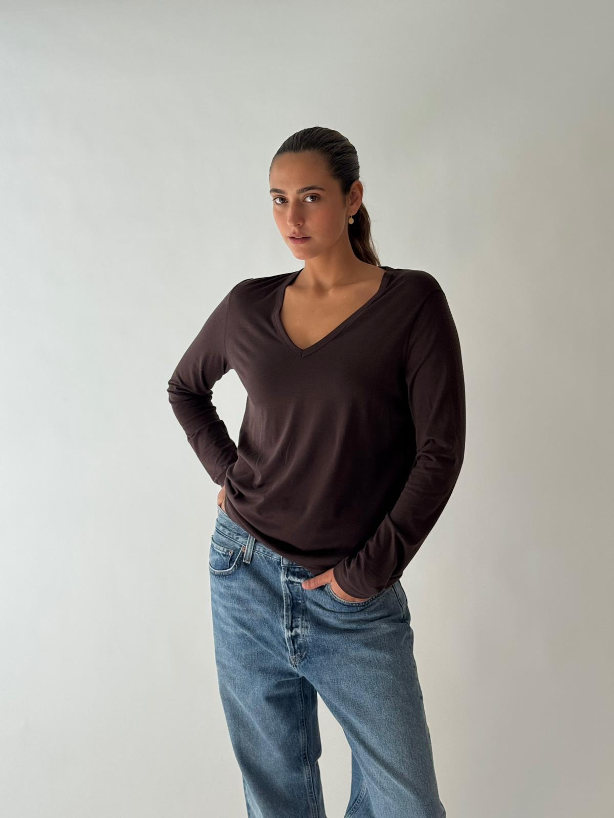 V neck long sleeves CHOCOLAT