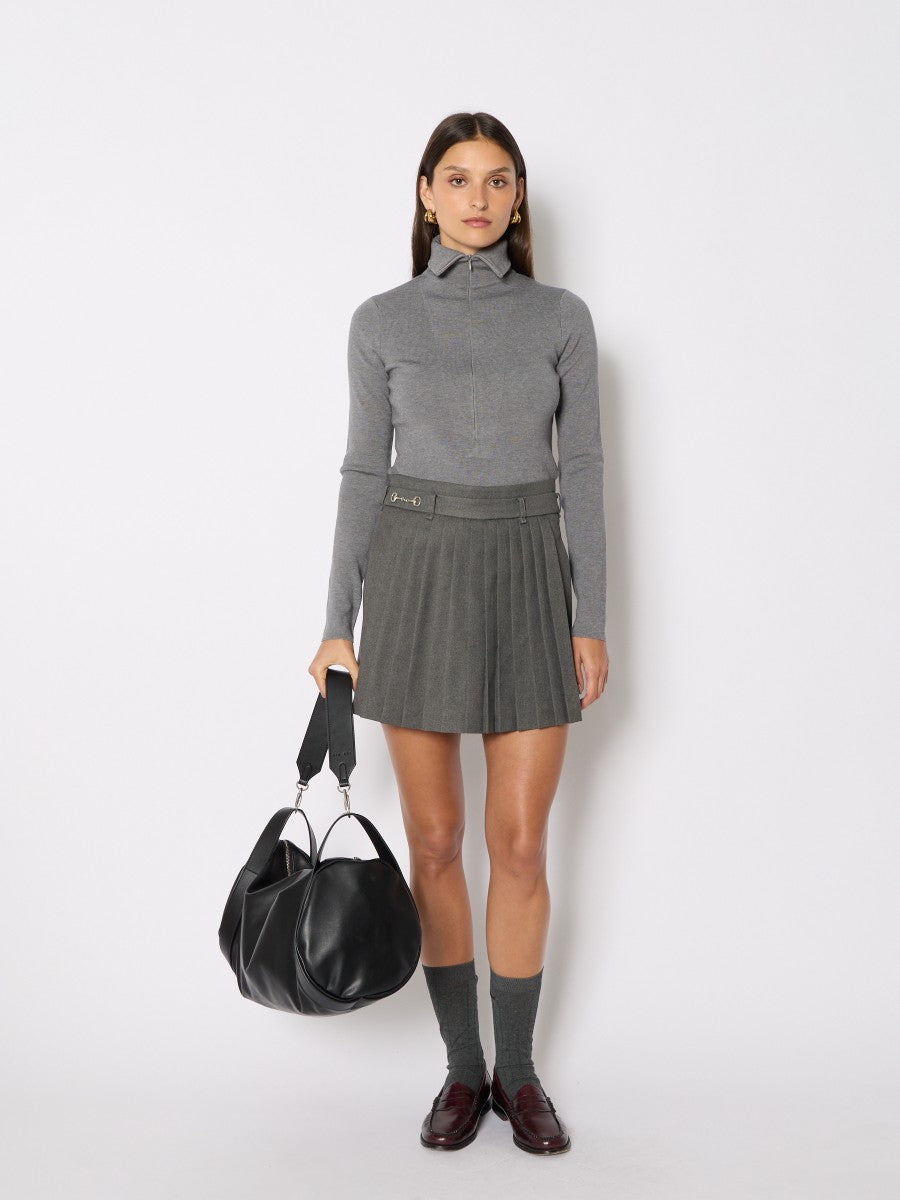 Mini skirt w waist pleats GREY