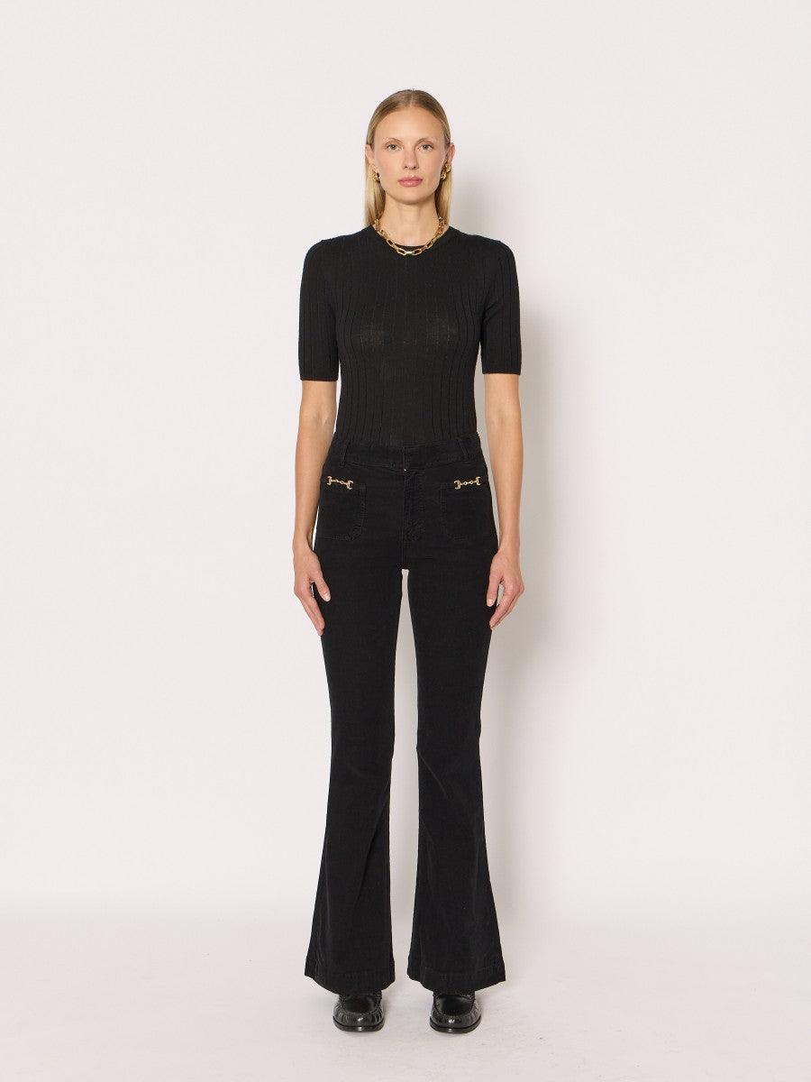 Flared jeans w patch pocket BLACK