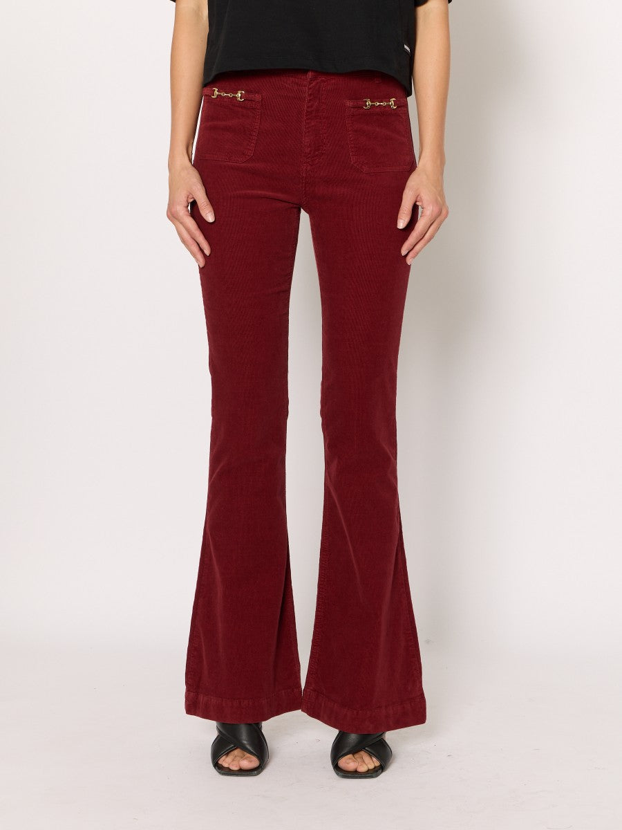 Flared jeans w patch pocket BURGUNDY