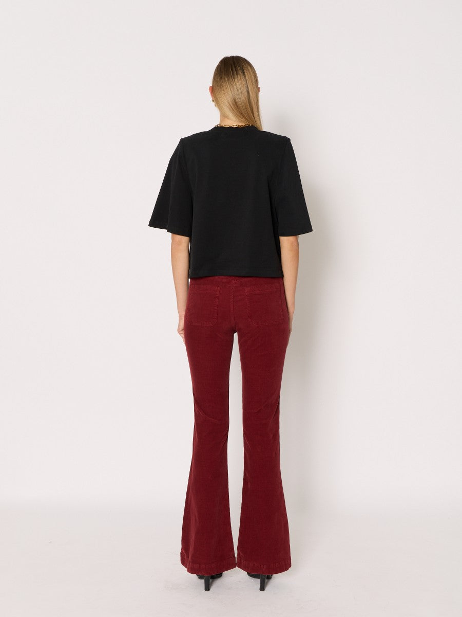 Flared jeans w patch pocket BURGUNDY