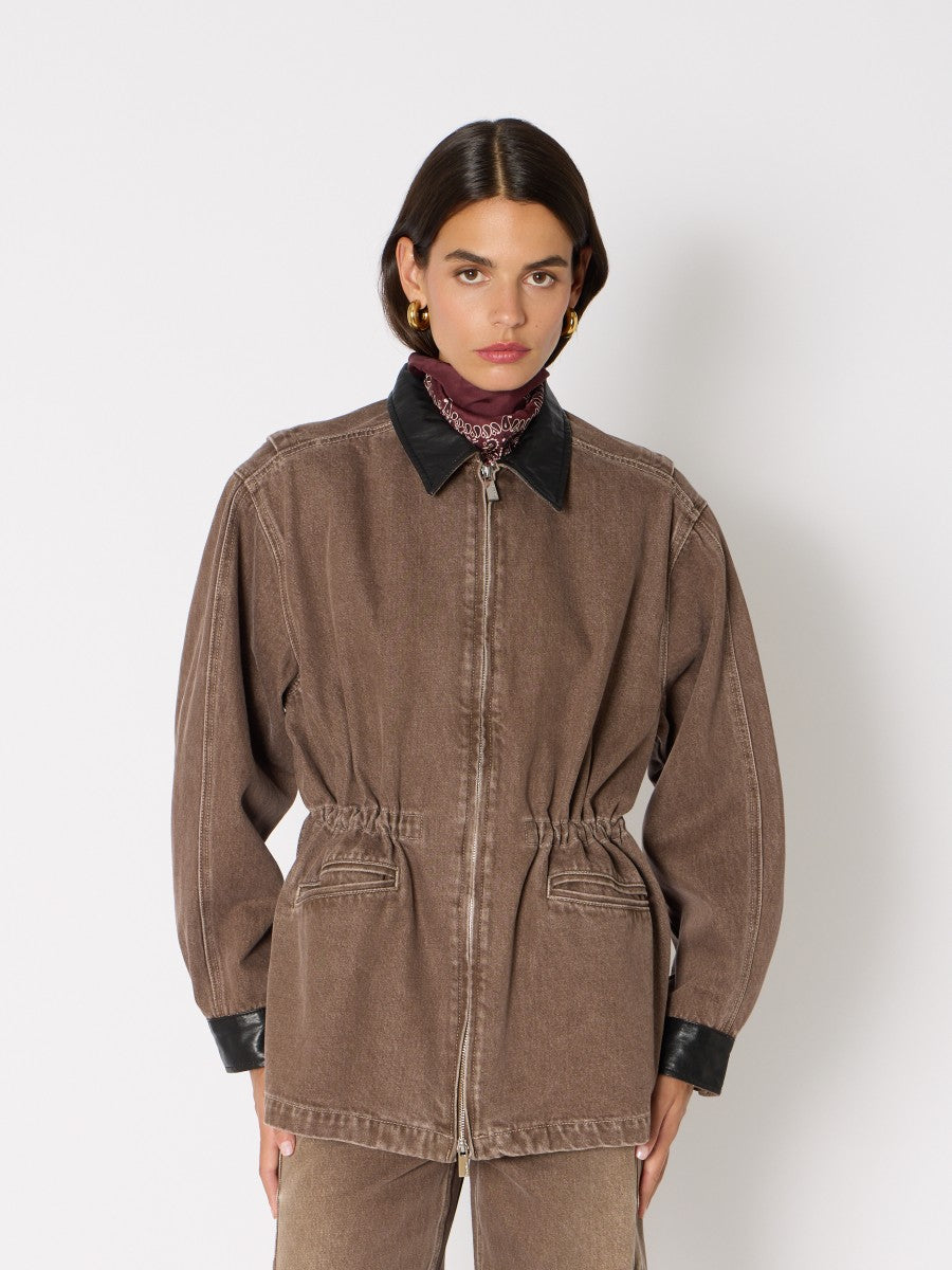 Barn jacket w faux leather collar BROWN
