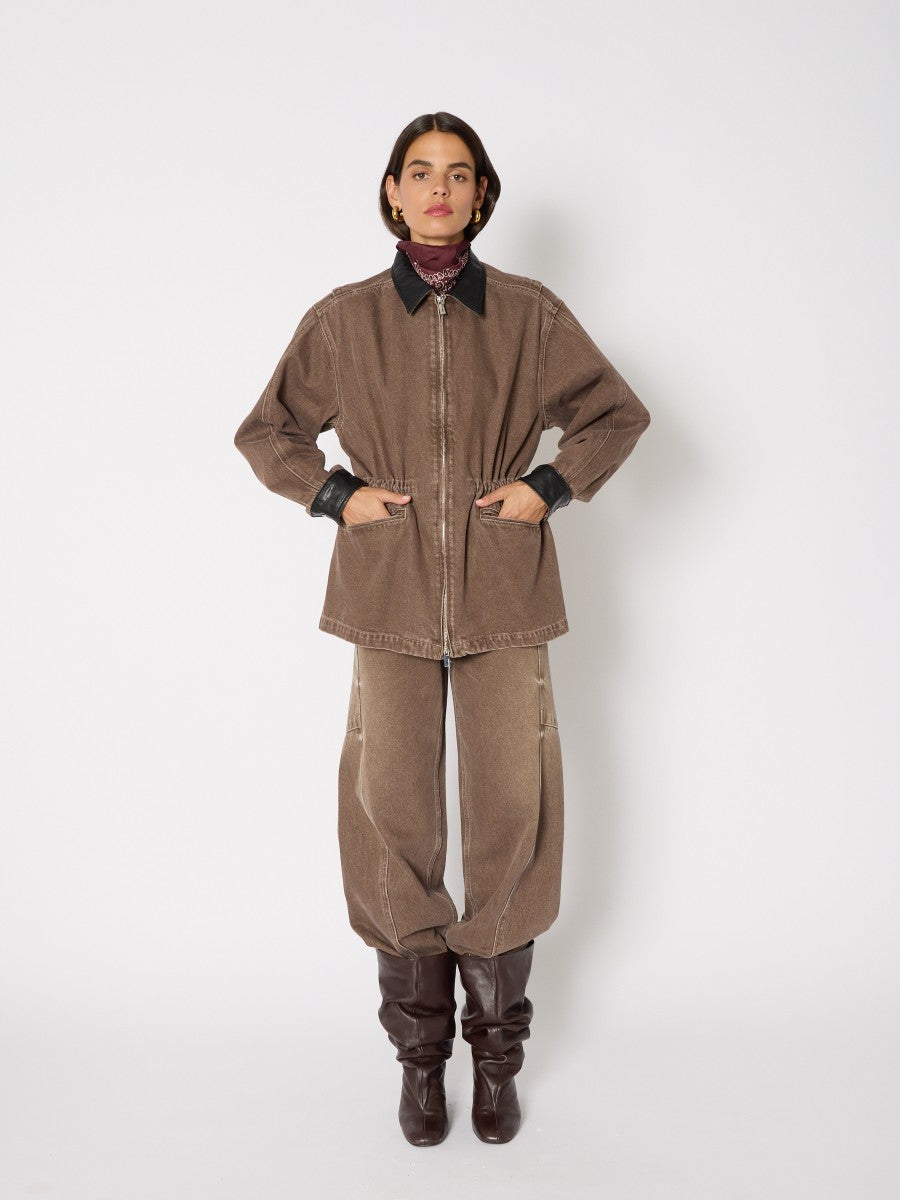 Barn jacket w faux leather collar BROWN