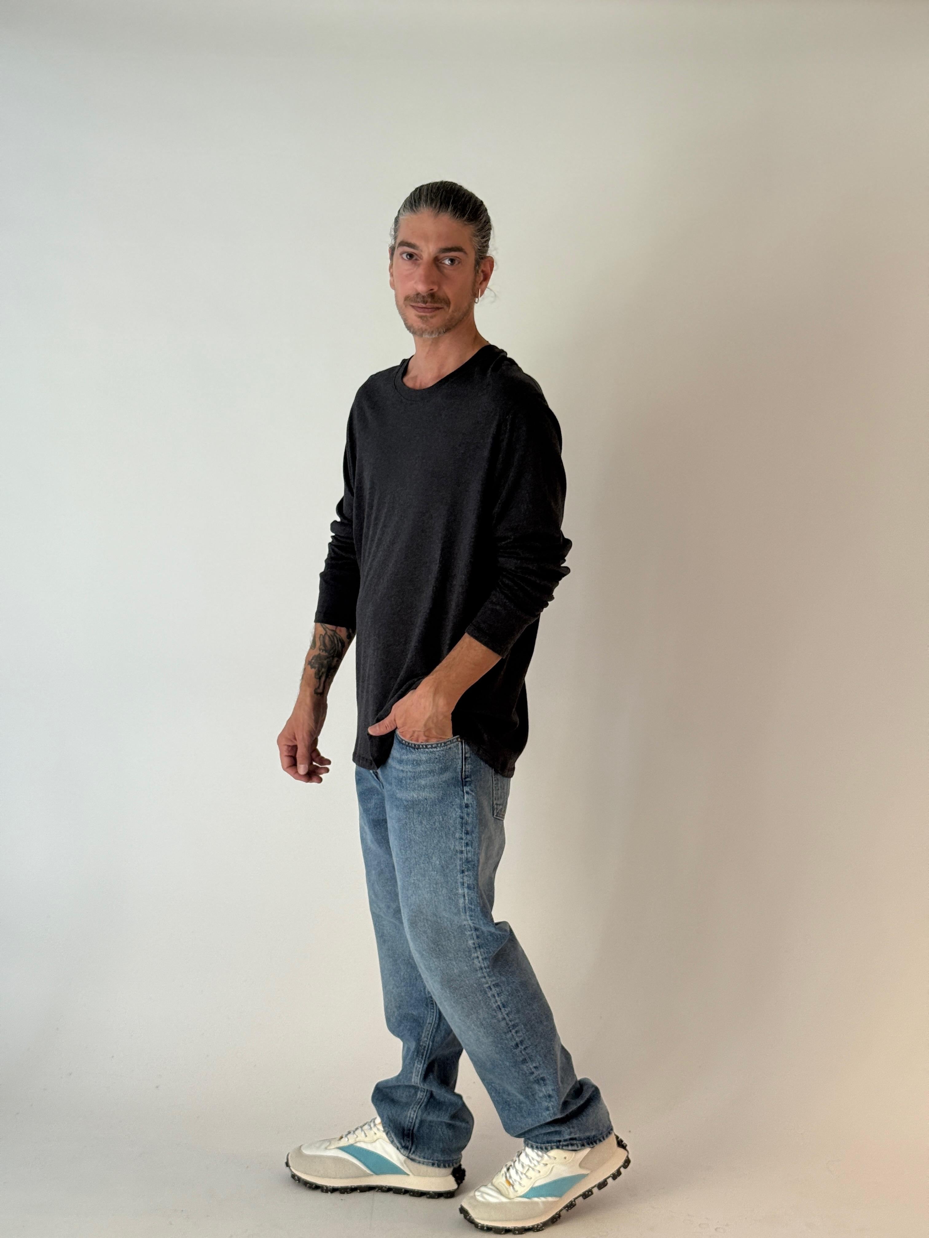 Round neck long sleeves NOIR CHINE