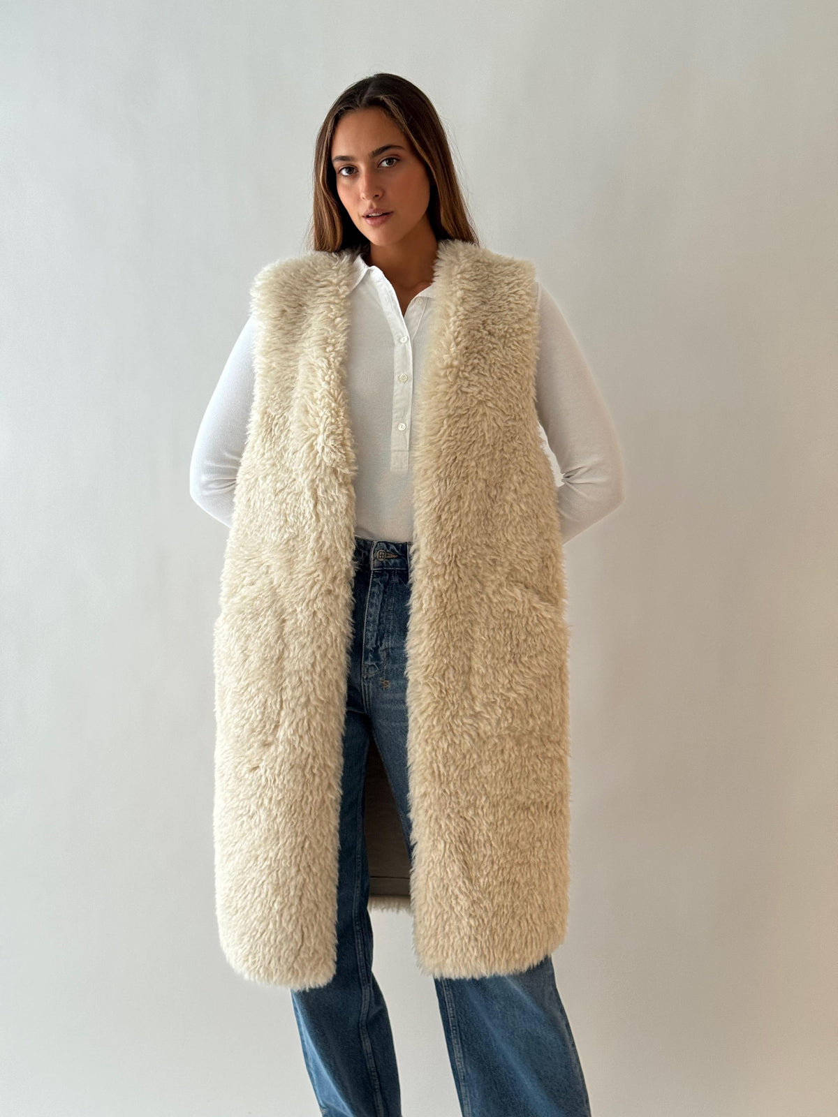 Faux fur vest trench IVORY