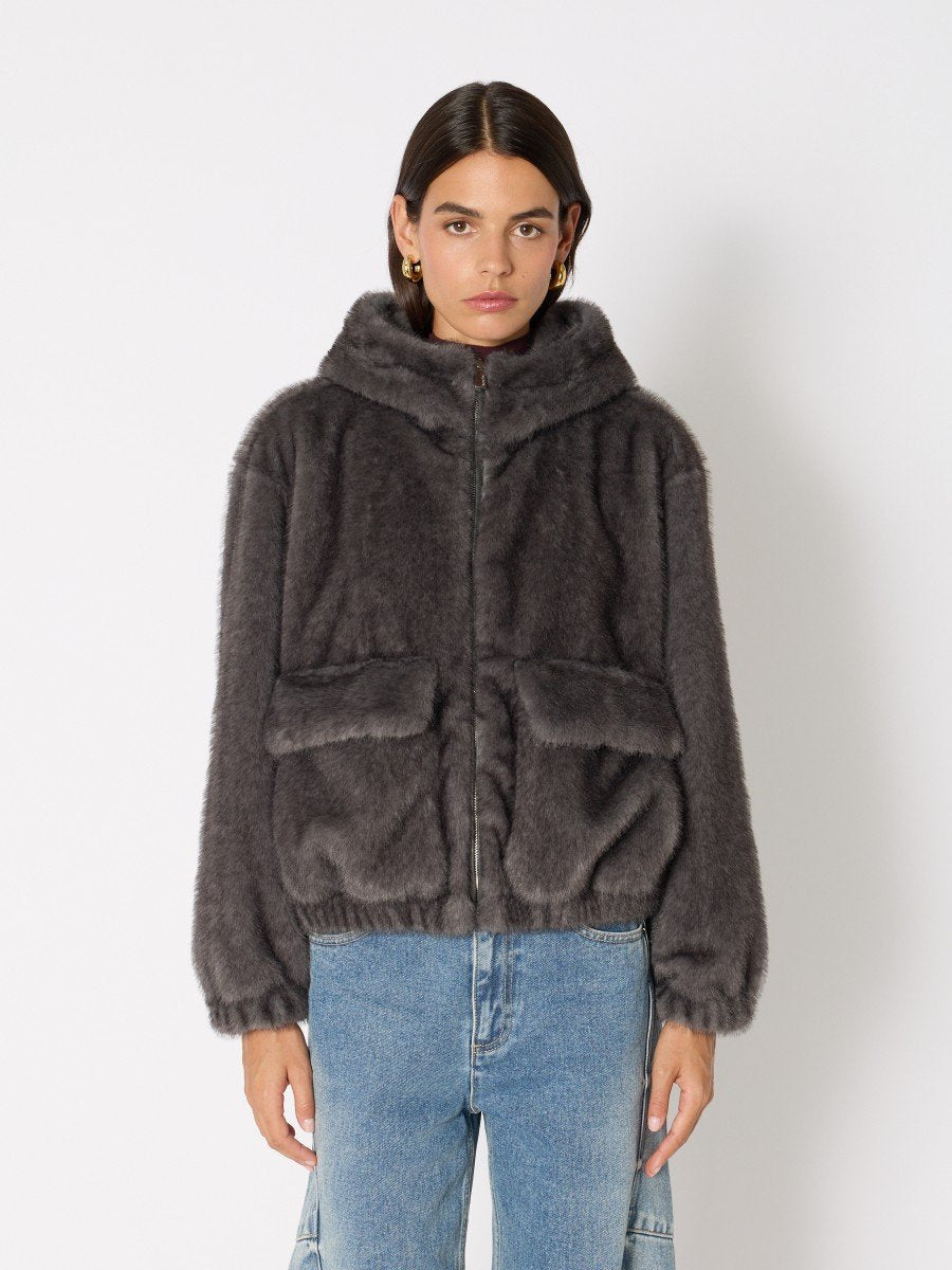 Short coat w fur hood ANTHRACITE