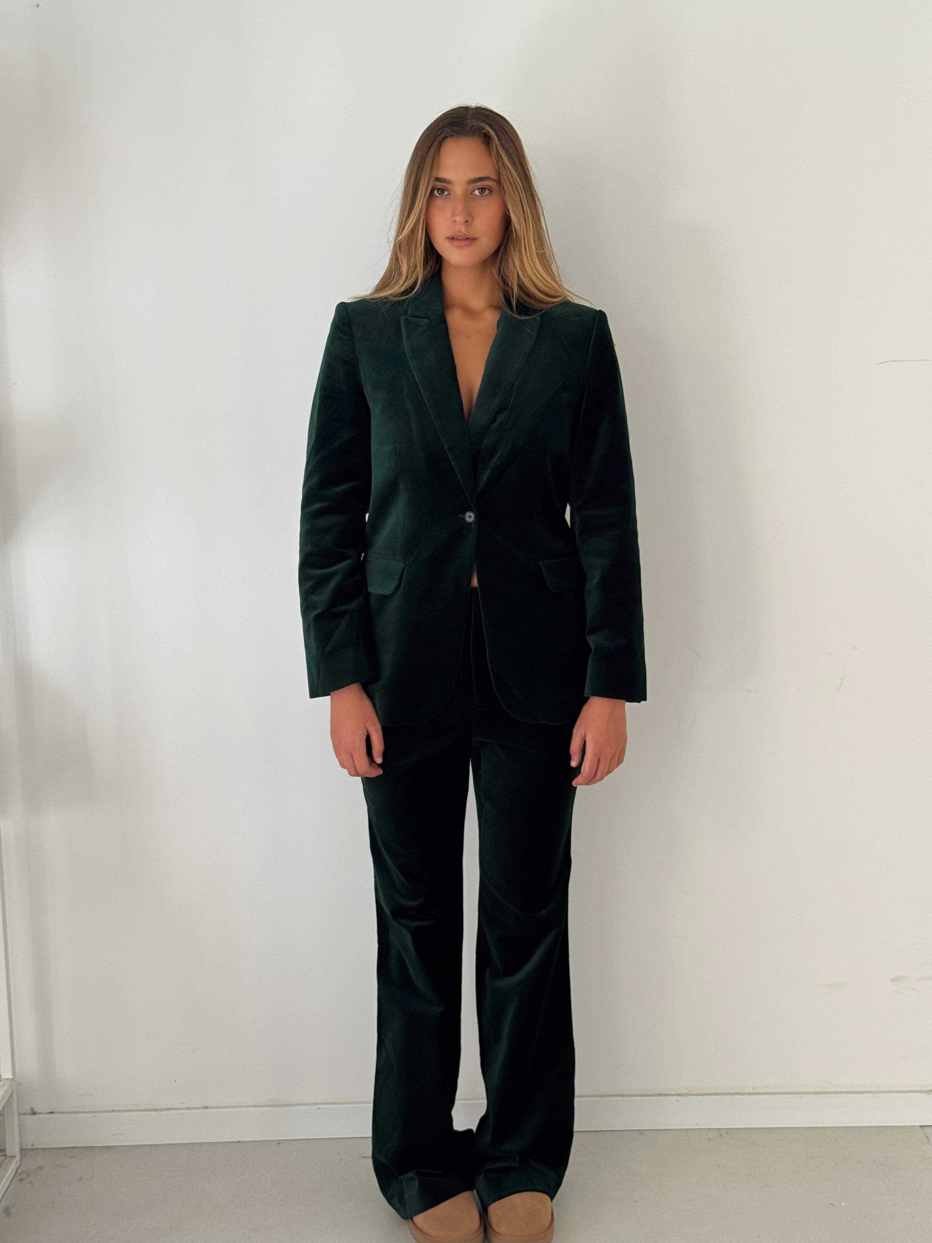 Velvet flared tailored pants GREEN