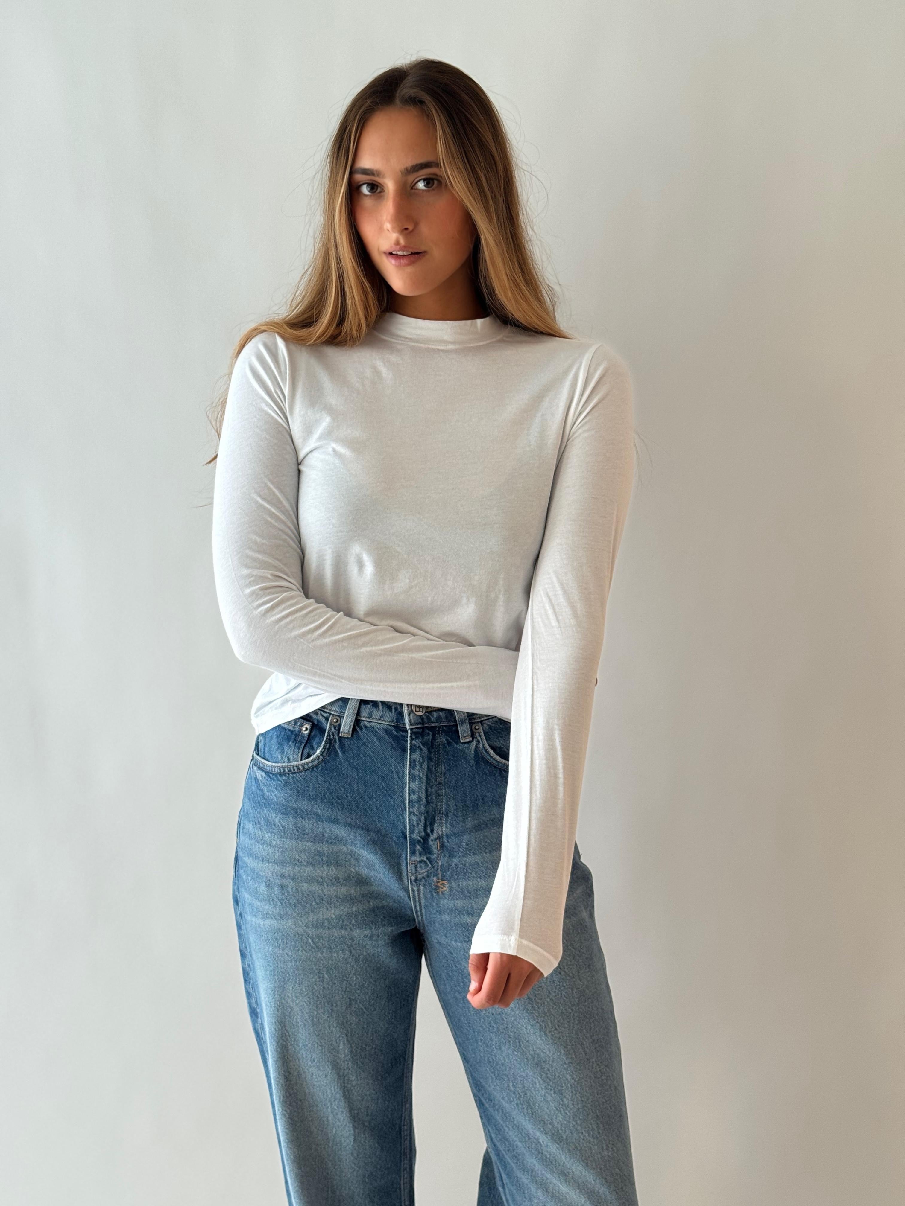 L/S mock neck top WHITE