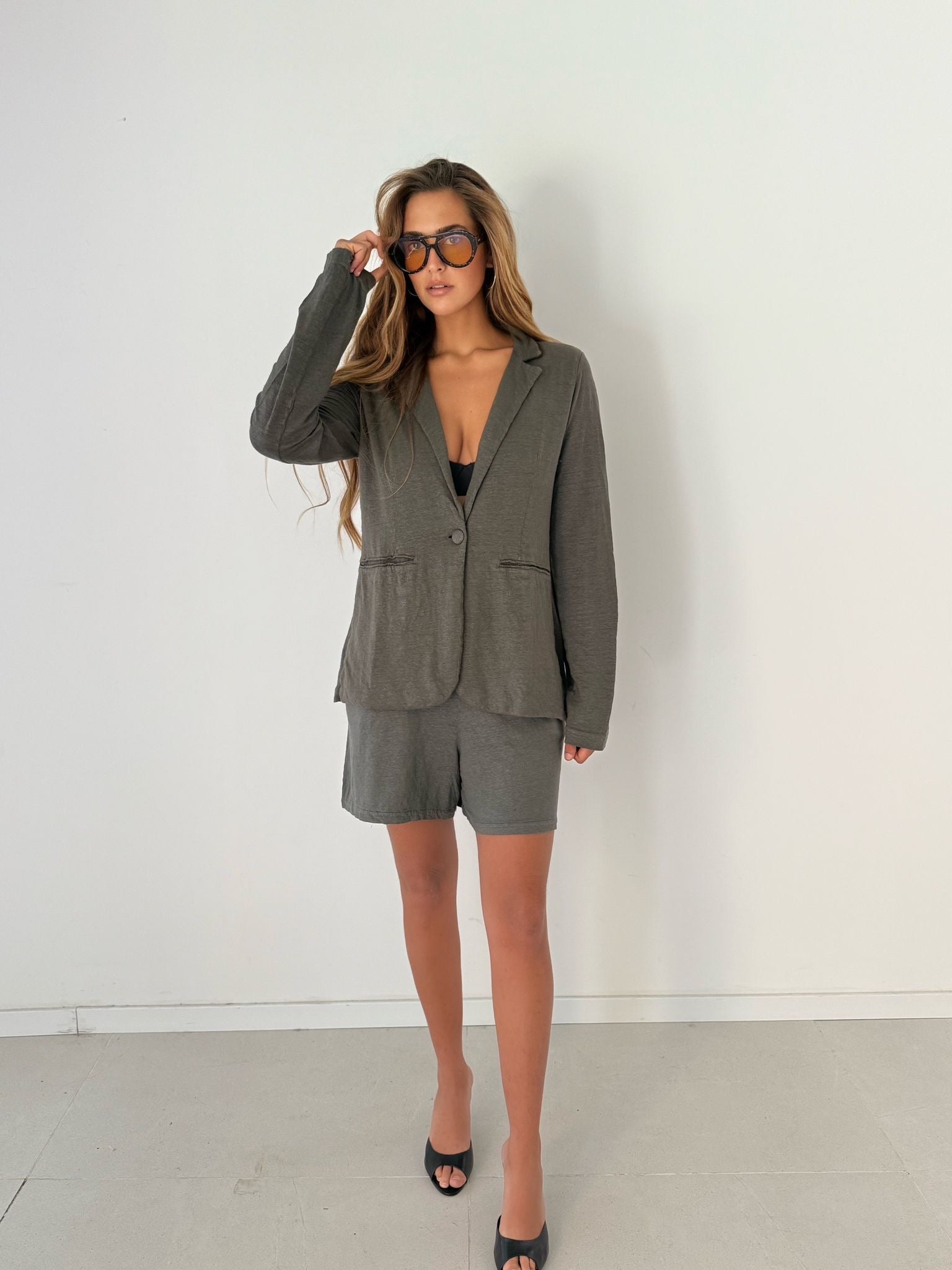 Jacket piped pockets PEBBLE