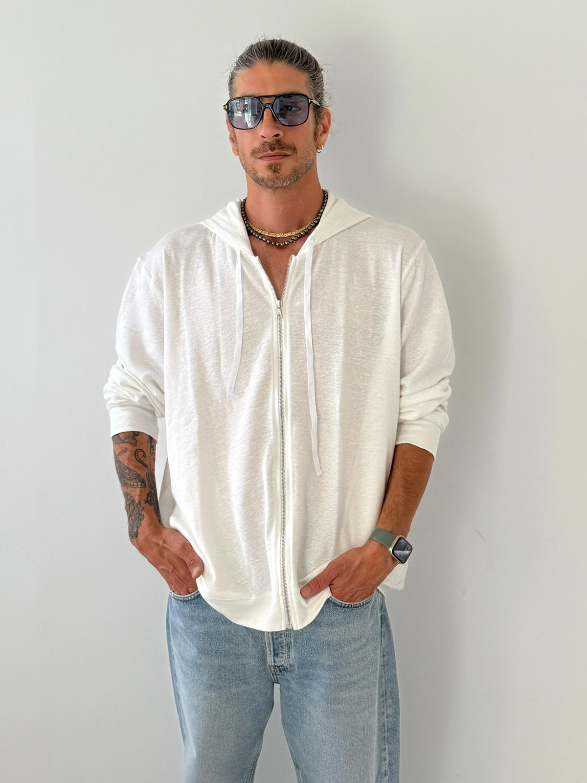 Zipped hoody sweater WHITE