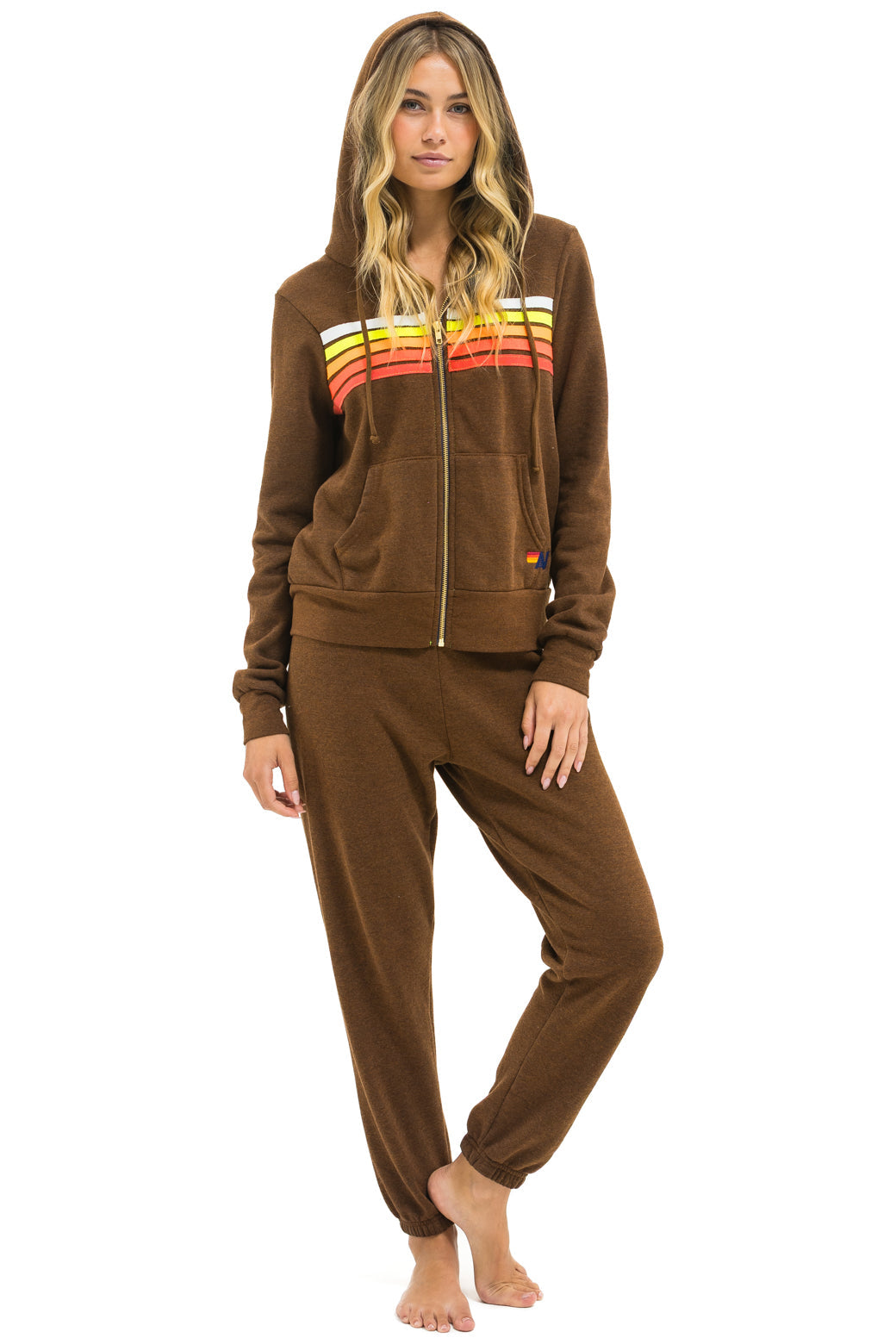 5 Stripe zip hoodie CHOCO/WHT NEON