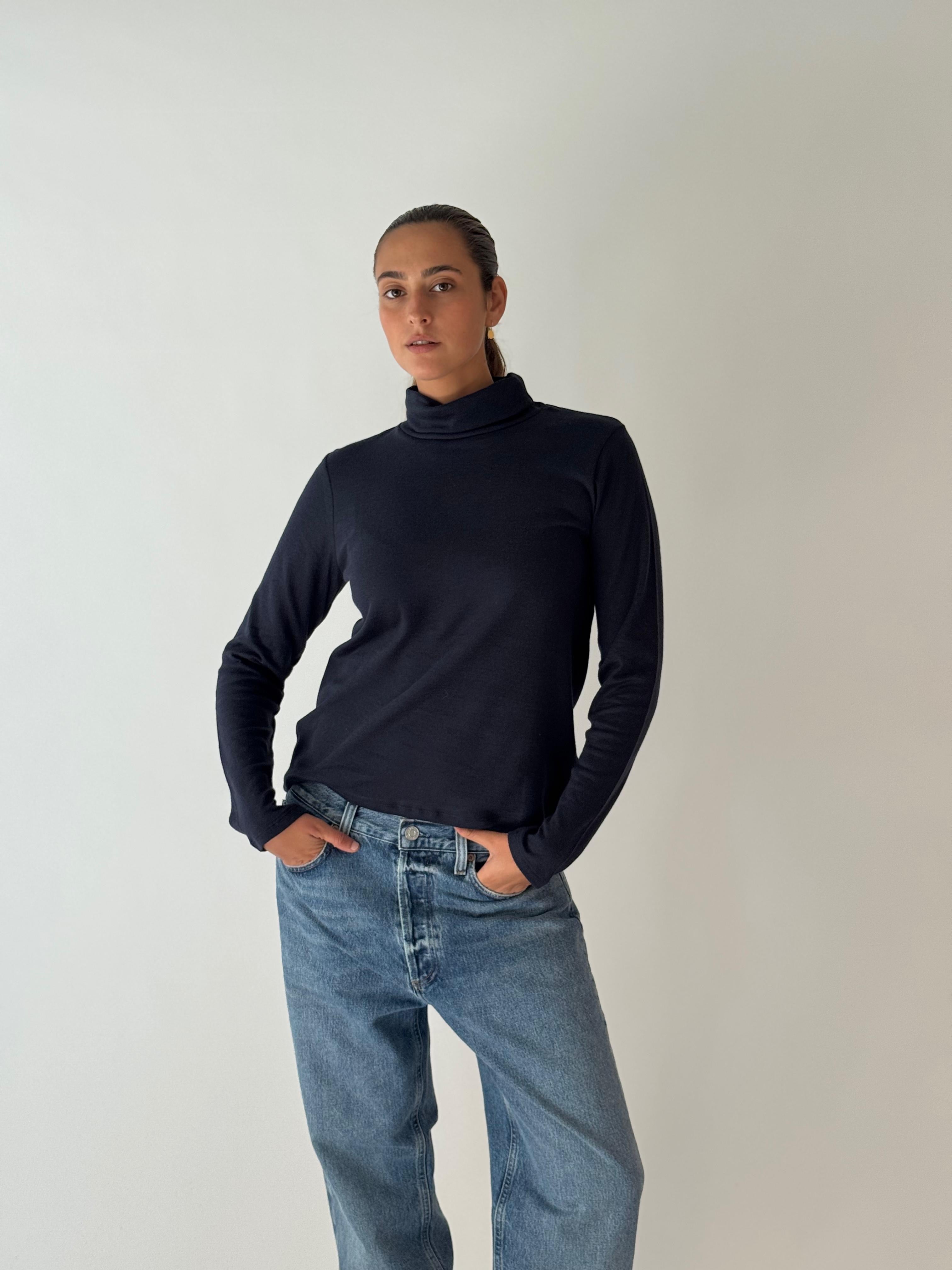 High neck LS top MARINE