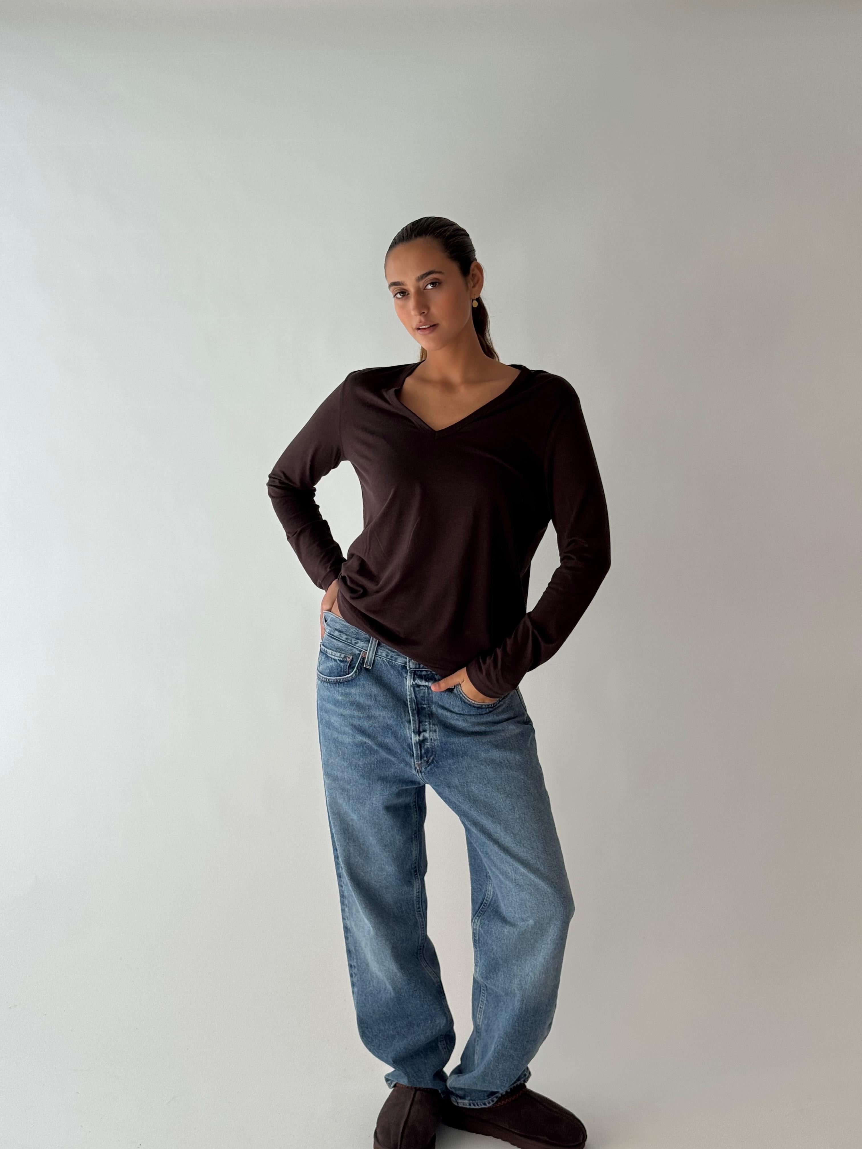V neck long sleeves CHOCOLAT