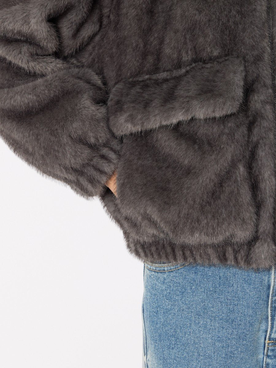 Short coat w fur hood ANTHRACITE