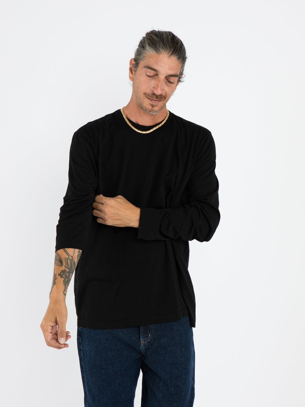 rowland long sleeve crew neck top BLACK