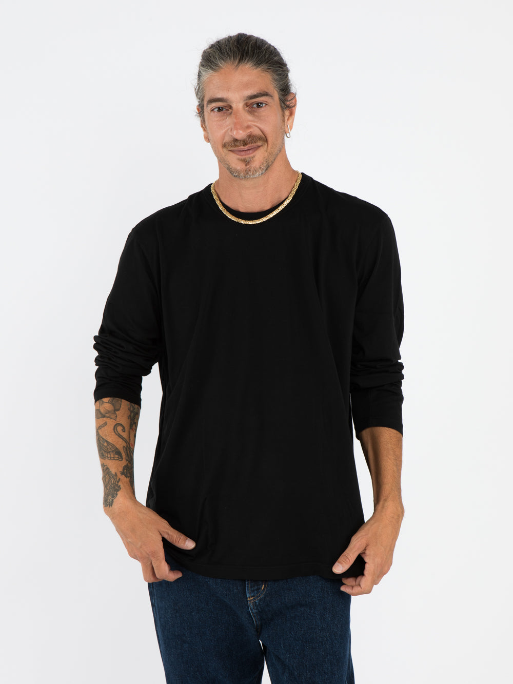rowland long sleeve crew neck top BLACK