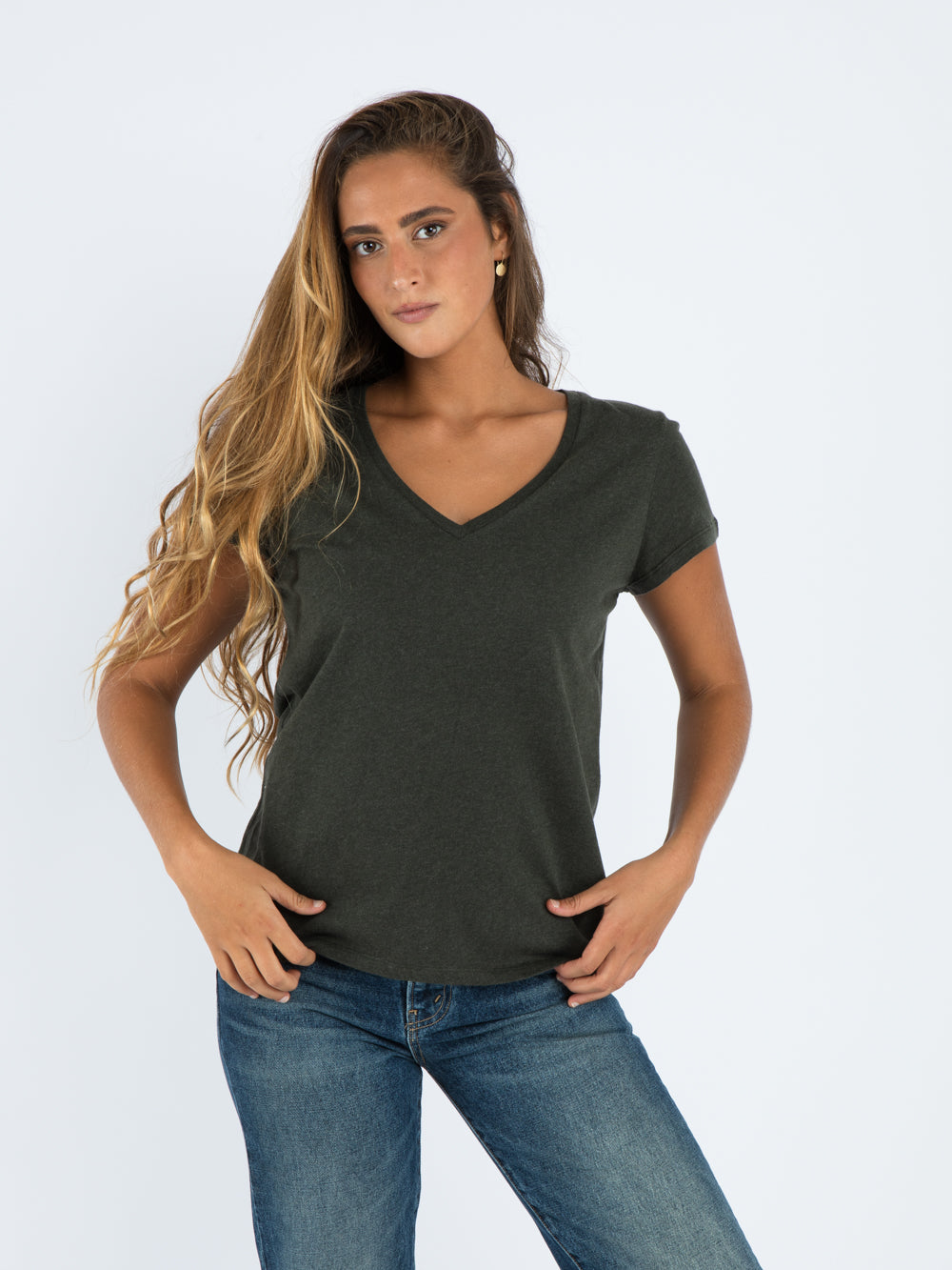 v neck shirt FOREST CHINE