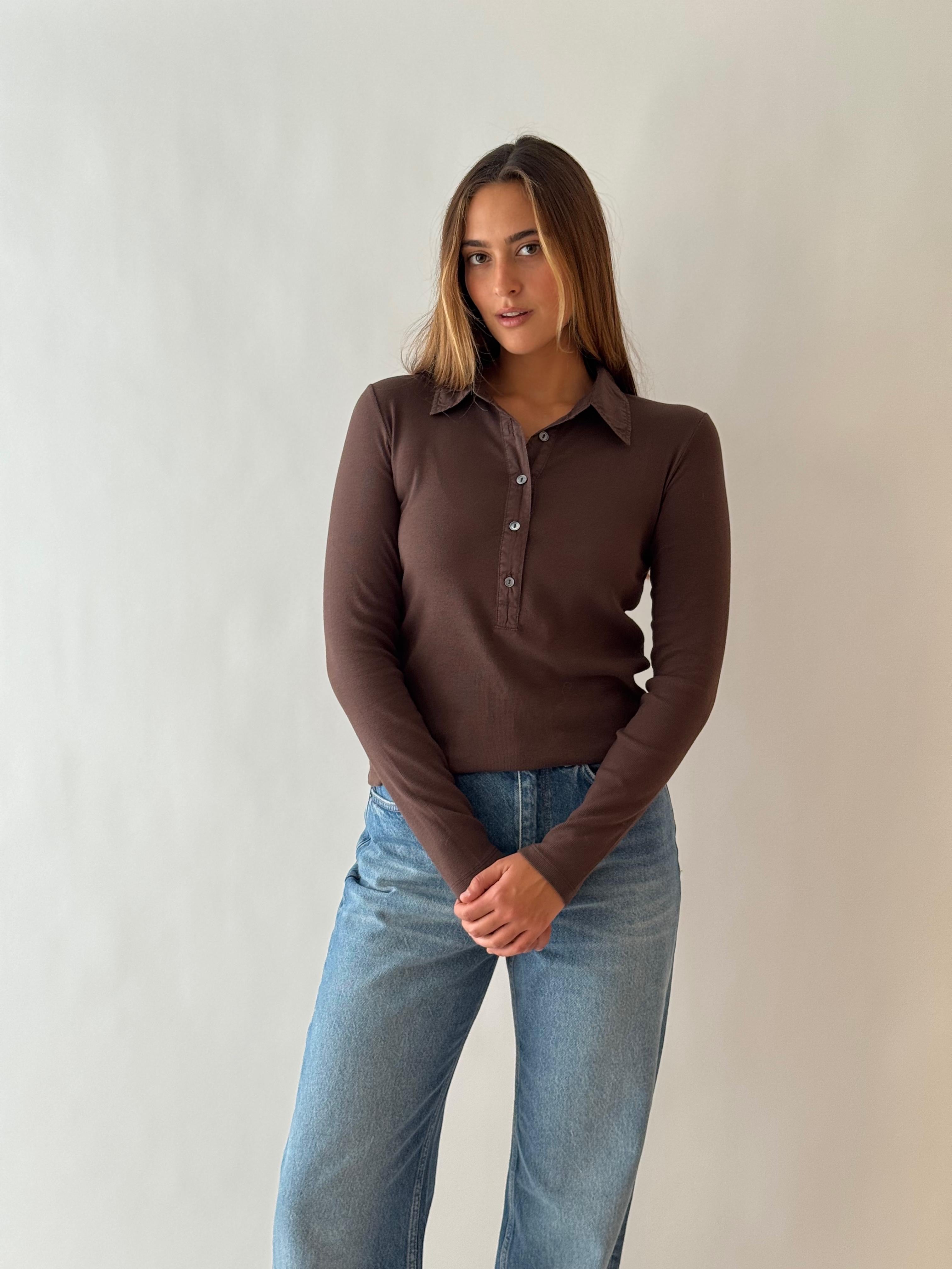 L/S Collar btn top BARK