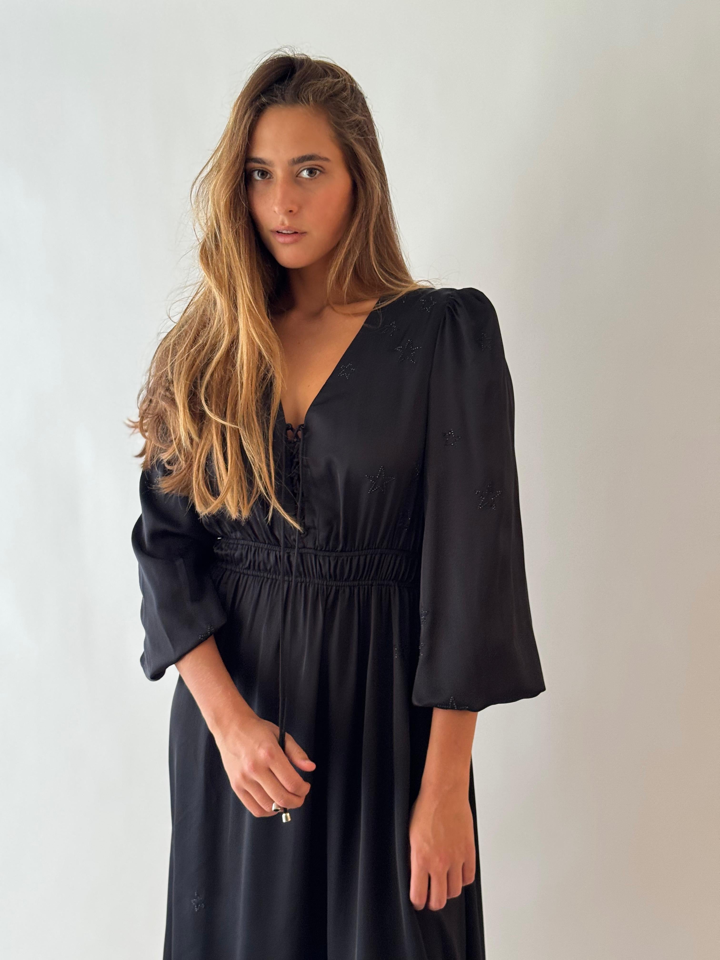 Maxi dress w long sleeves BLACK