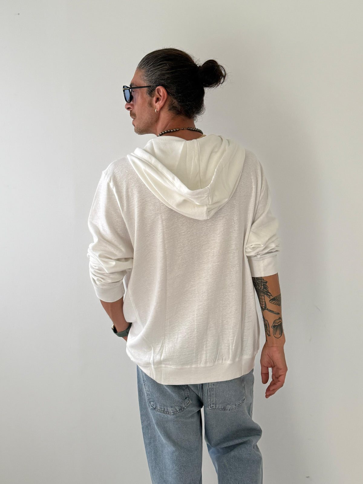 Zipped hoody sweater WHITE