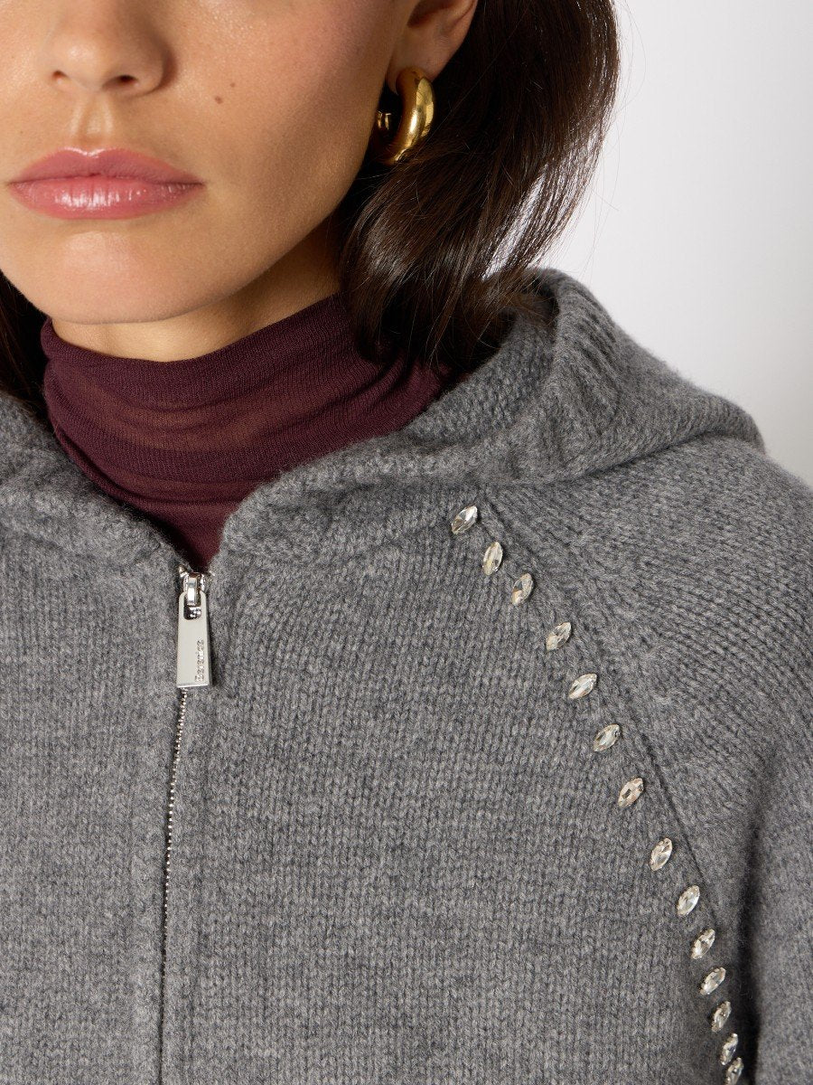 Zip hoodie detail strass MELANGE GREY