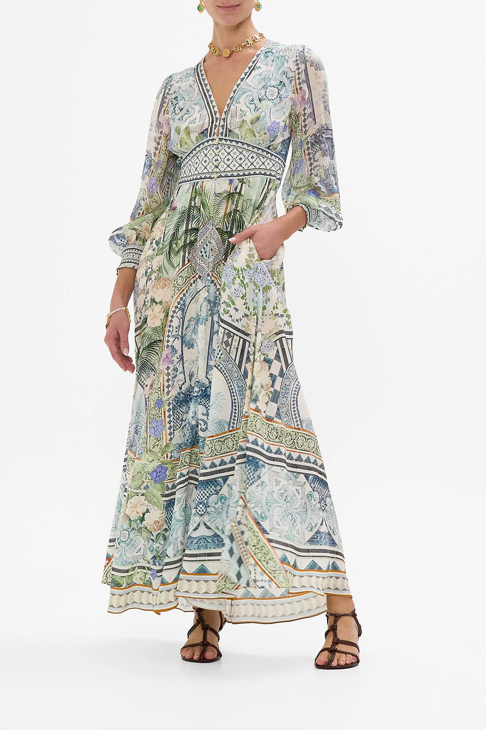 Button dress with shaped waistband JARDIM PARTY