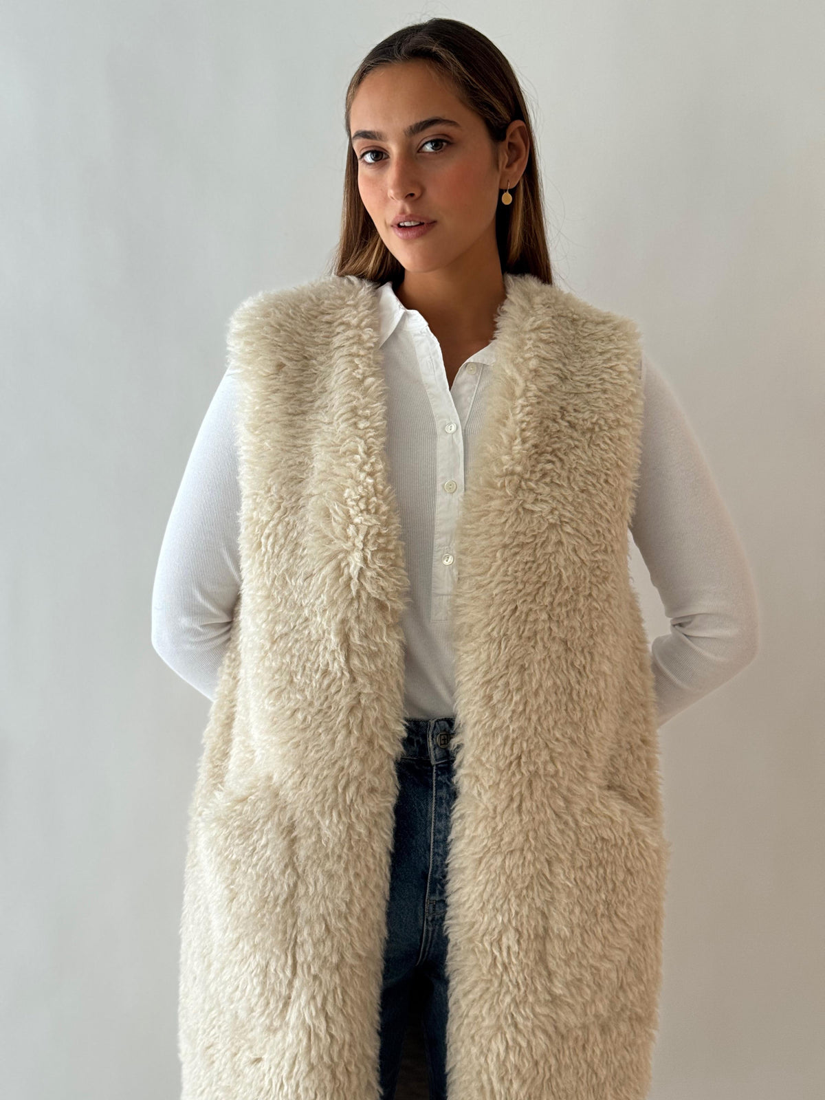 Faux fur vest trench IVORY