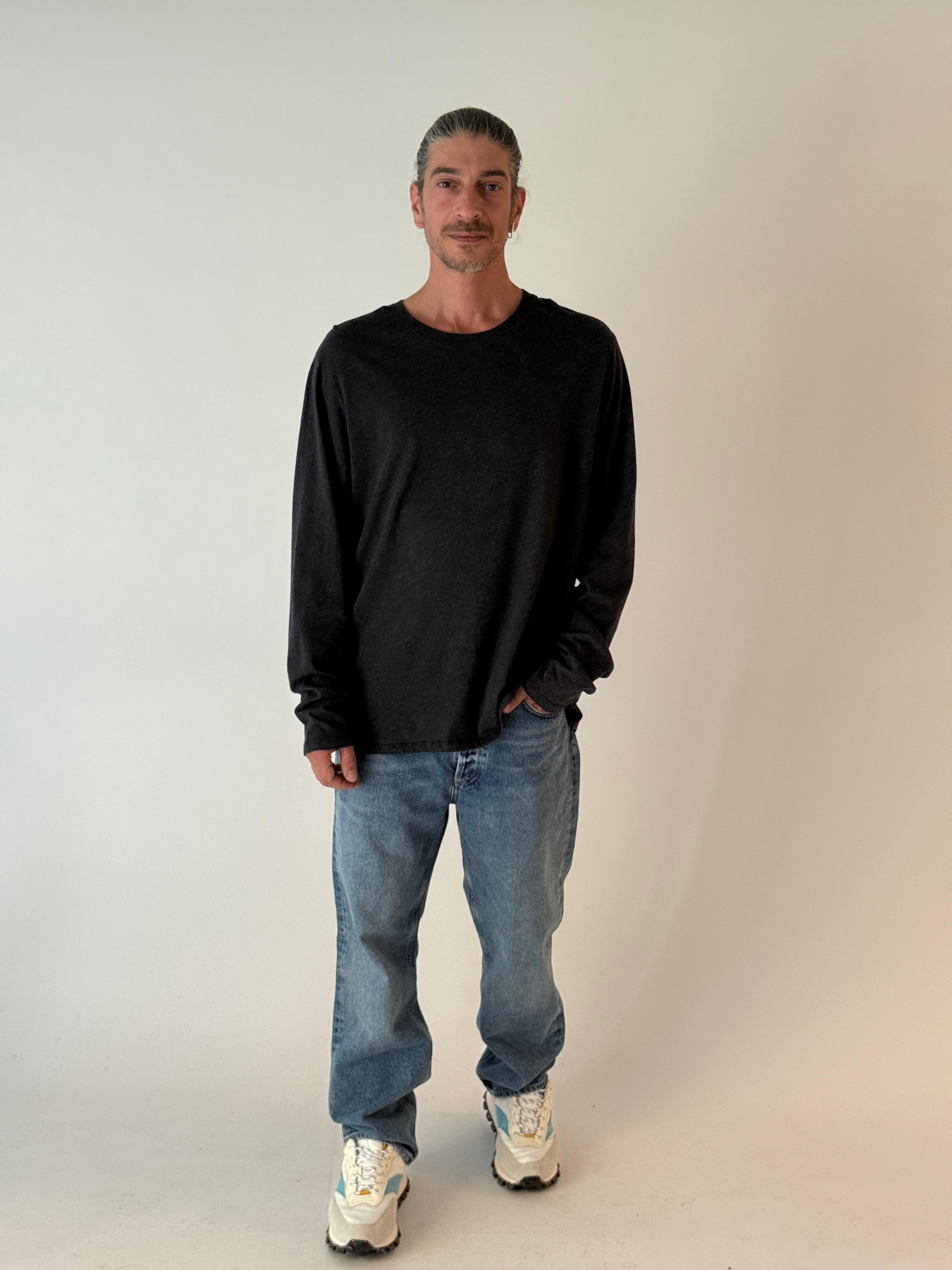 Round neck long sleeves NOIR CHINE