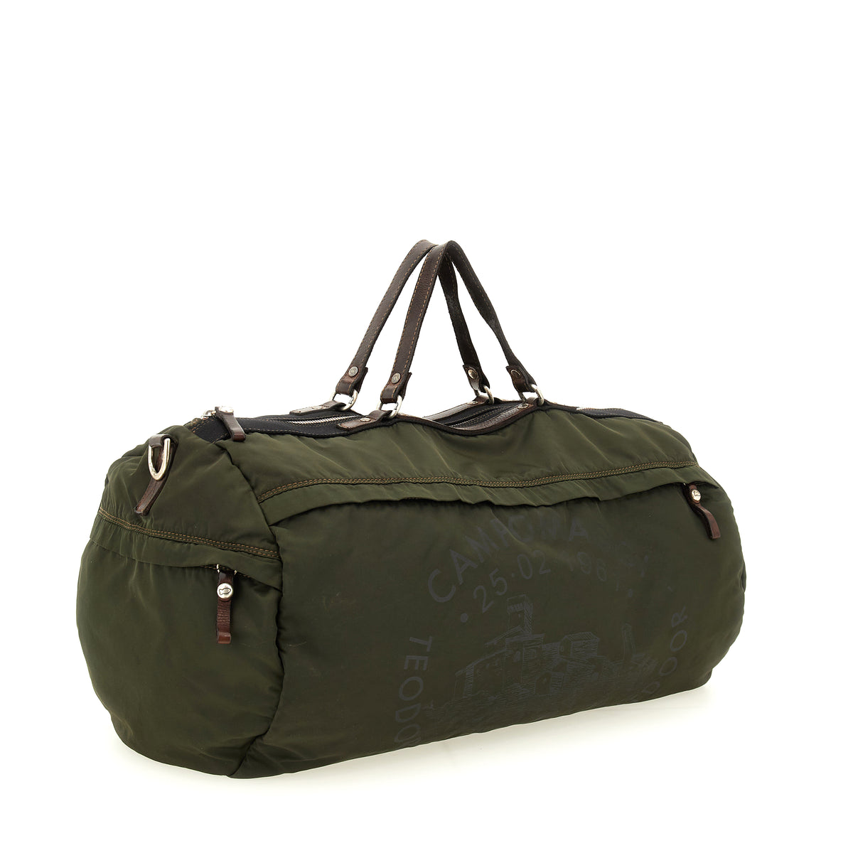 monviso weekend bag nylon+cow MILITARY+BROWN