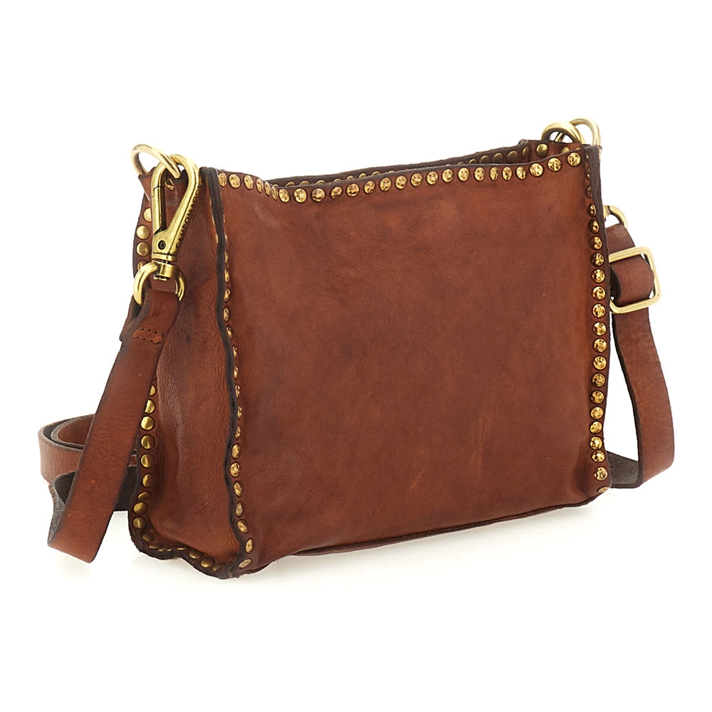 Agata shoulder bag cow+studs COGNAC