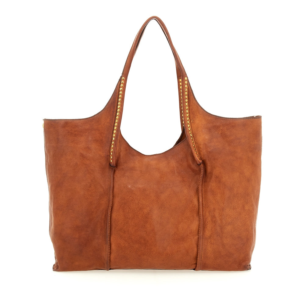 Antonia shopping cow+studs COGNAC