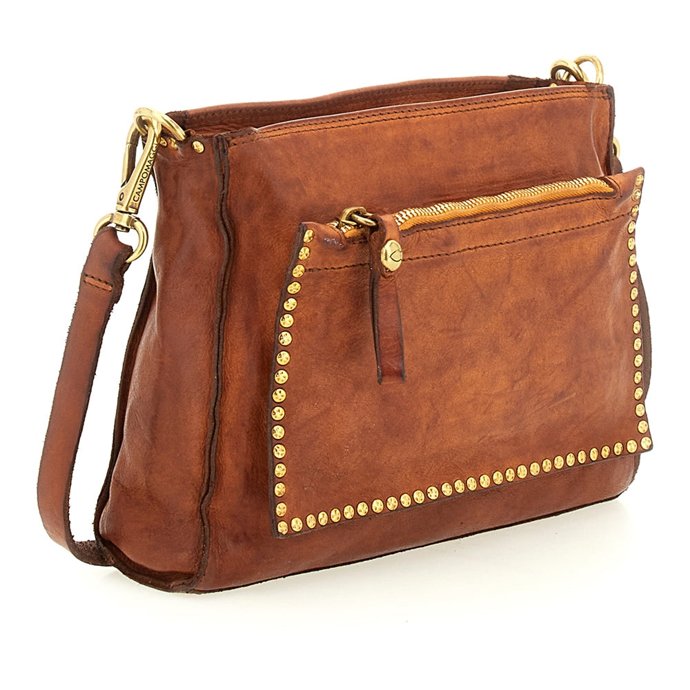 Gaia shoulder bag cow+studs COGNAC