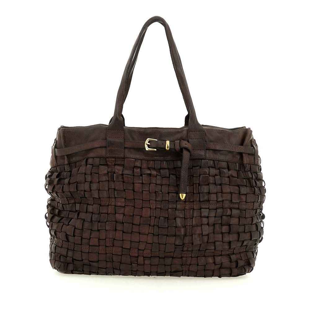 Penelope shopping bag woven cow BROWN