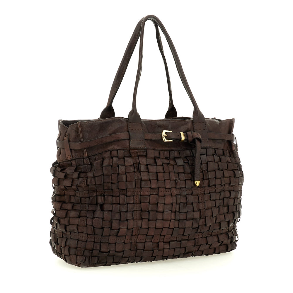 Penelope shopping bag woven cow BROWN