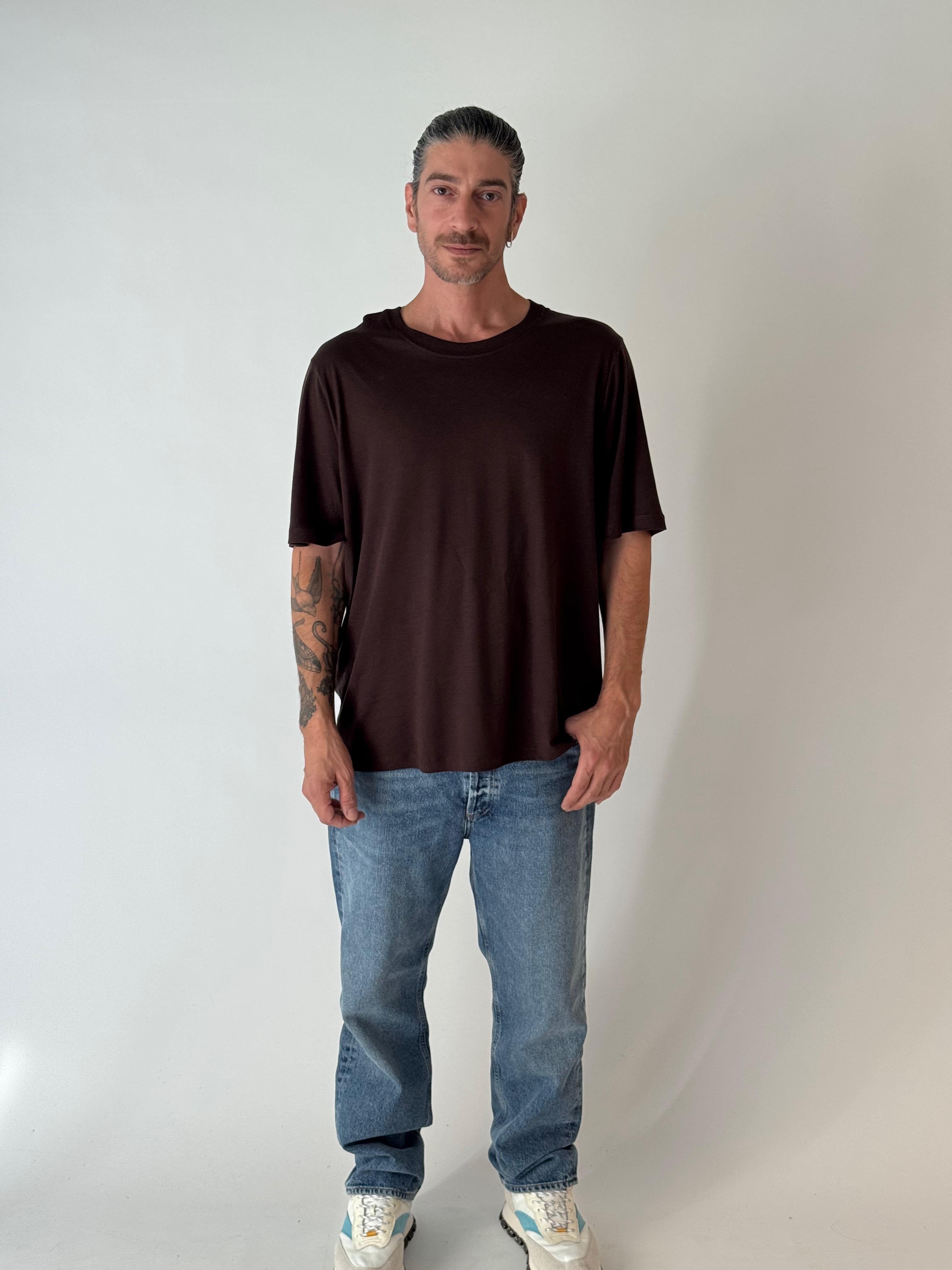 Round neck short slv CHOCOLAT