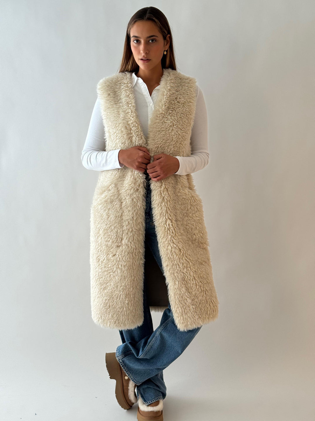 Faux fur vest trench IVORY