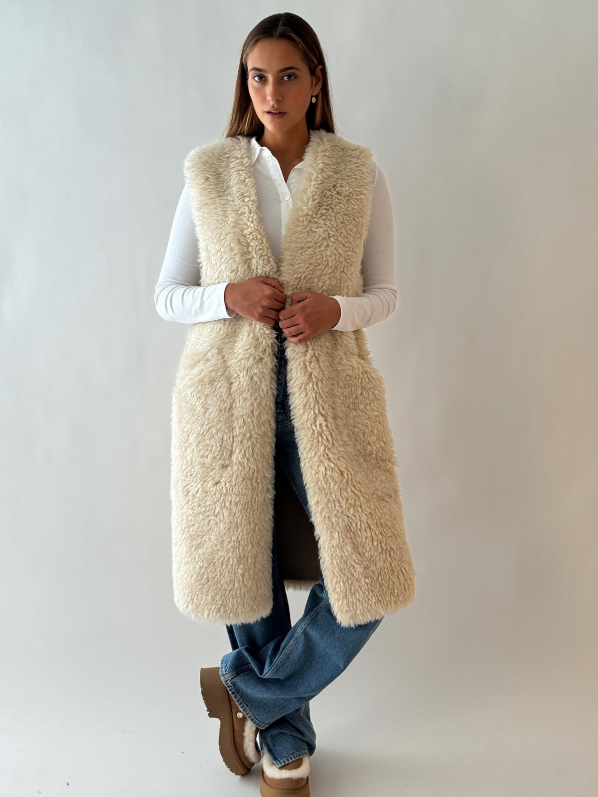 Faux fur vest trench IVORY