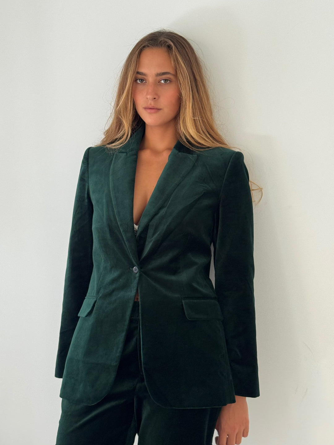 Fitted velvet blazer GREEN