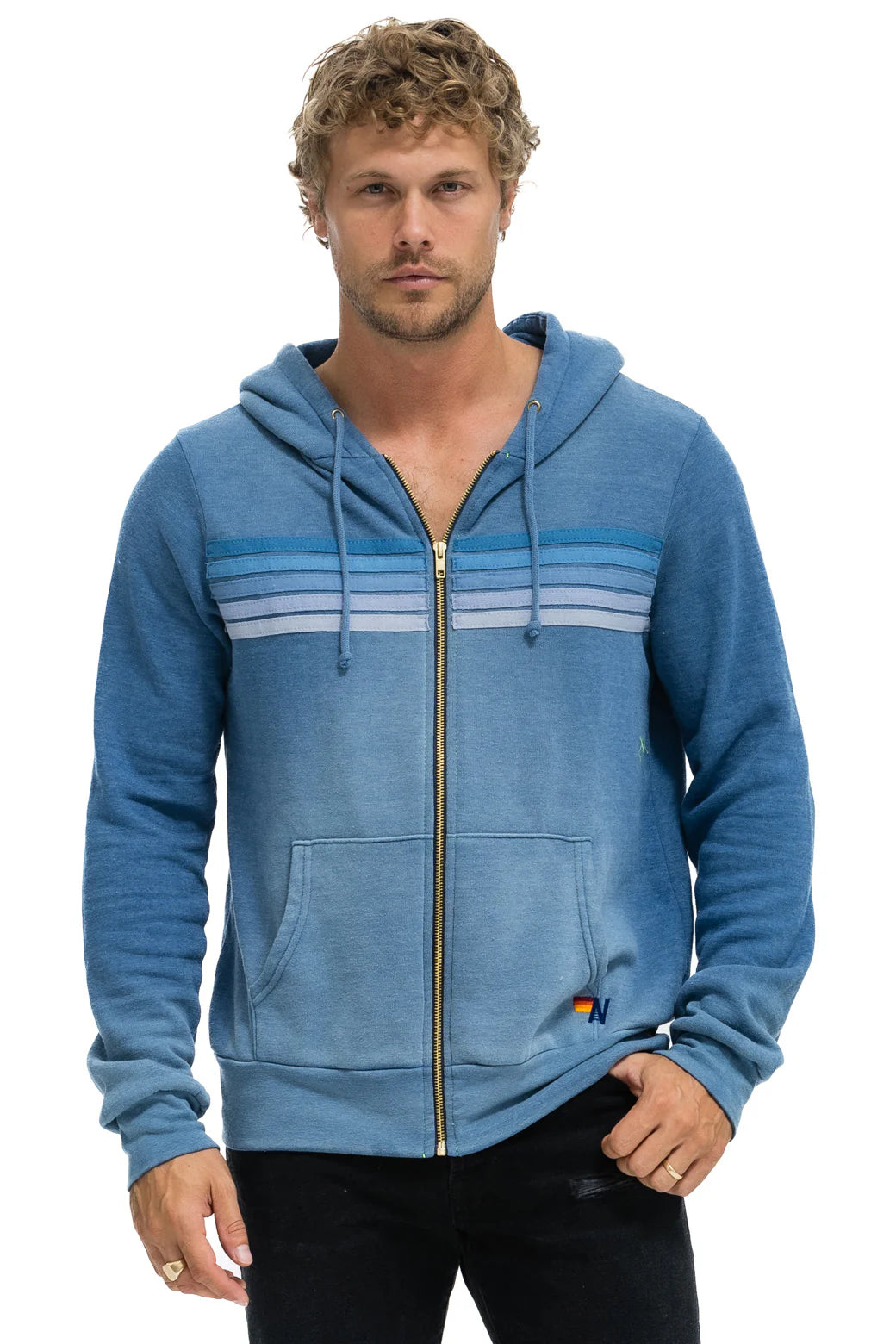 5 STRIPE - ZIP HOODIE FADED WATER
