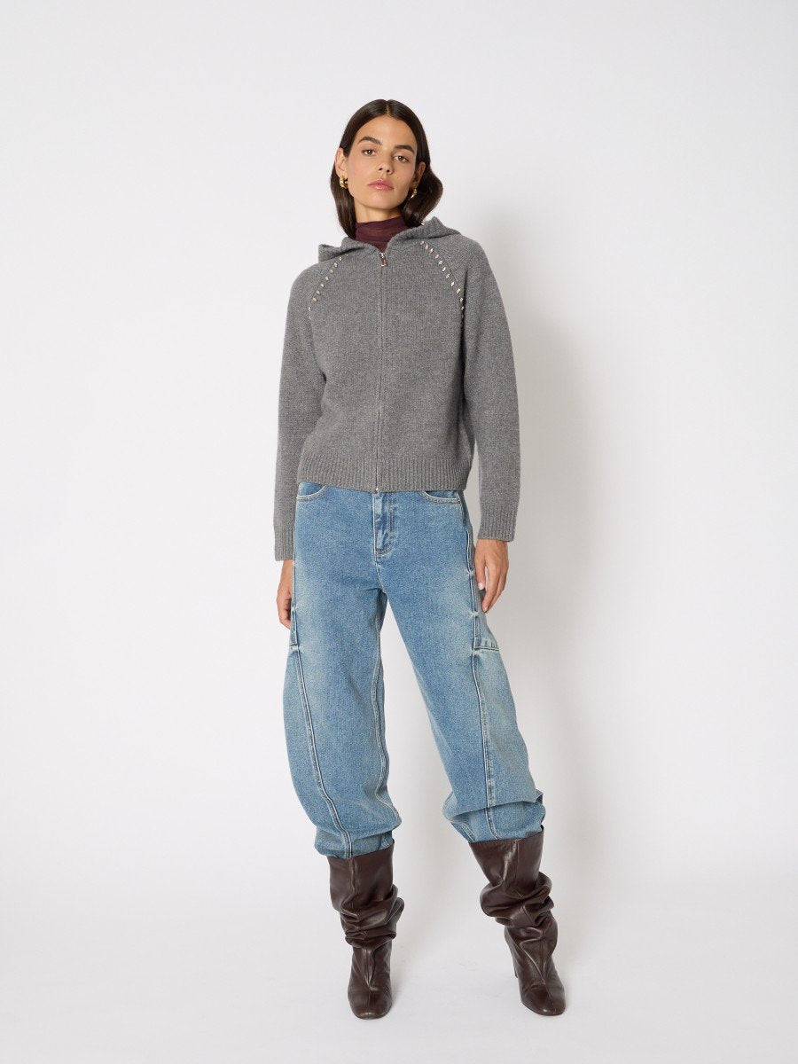 Zip hoodie detail strass MELANGE GREY