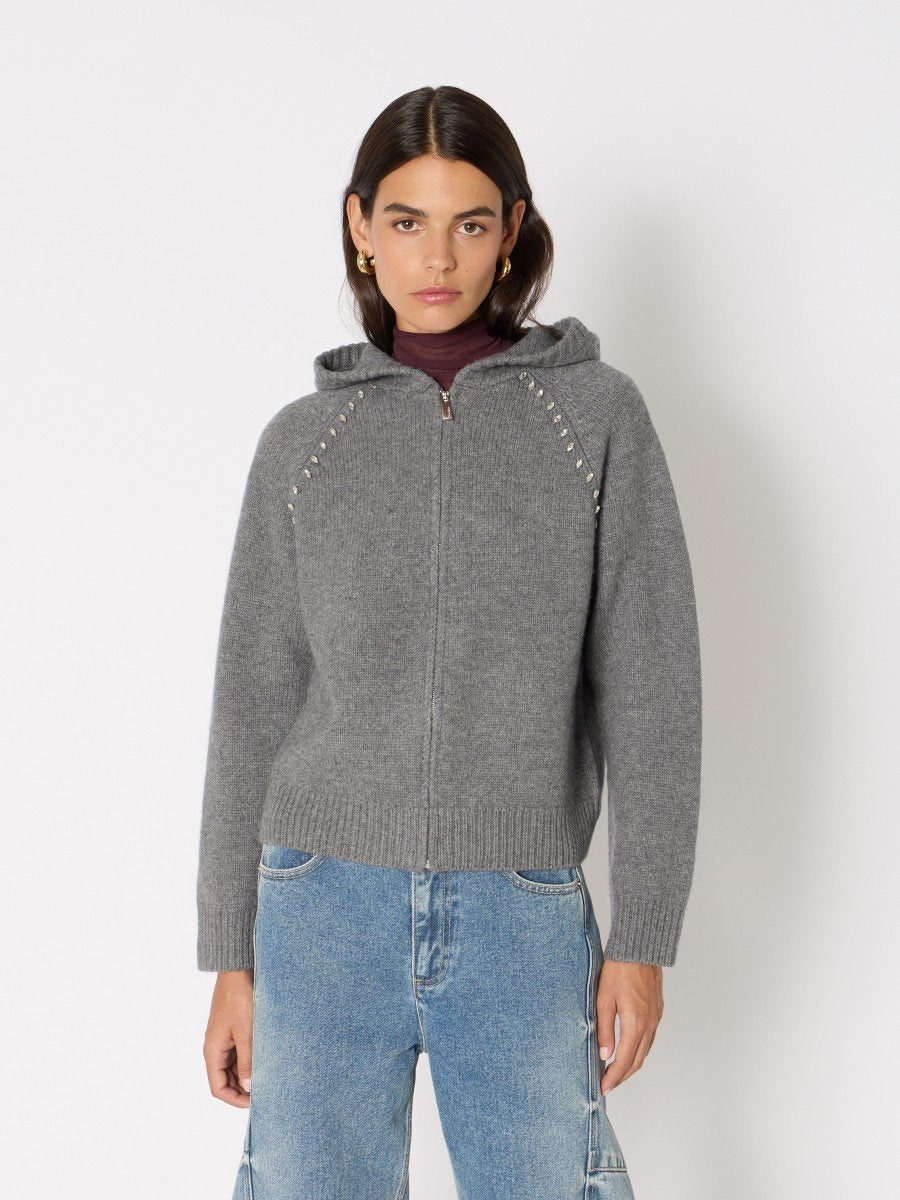 Zip hoodie detail strass MELANGE GREY