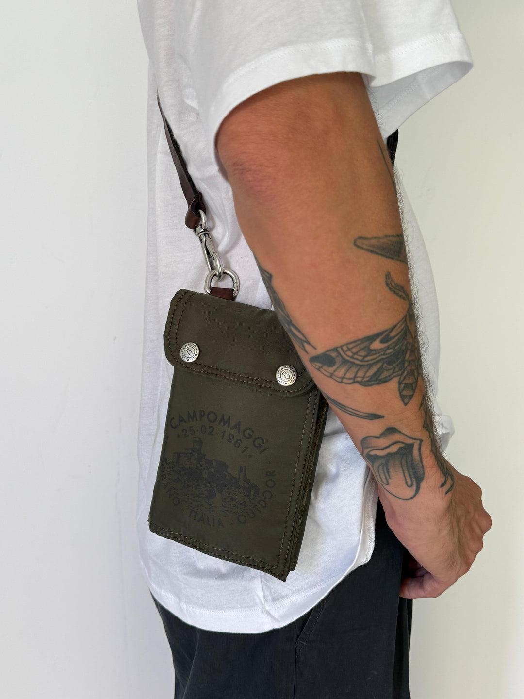 bermina phone holder nylon+cow MILITARY+BROWN