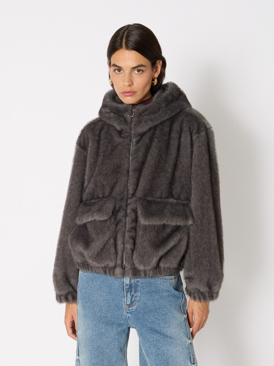 Short coat w fur hood ANTHRACITE